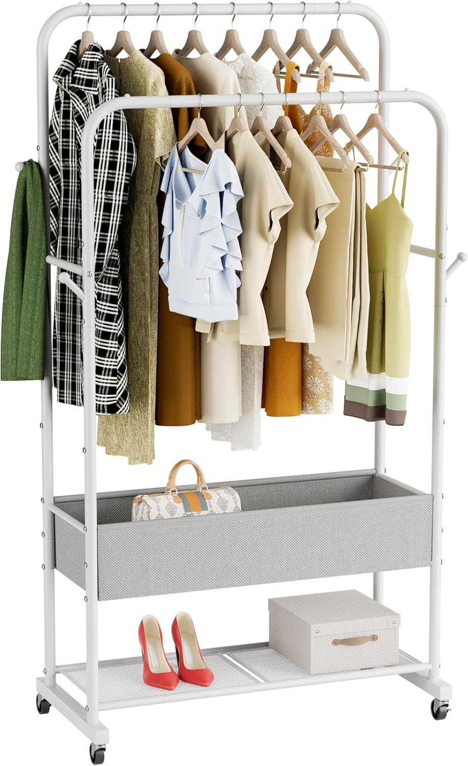 Clothes Garment Coat Rack Drying Clothing Racks Metal Freestanding for Hanging Clothes Portable Closet for Laundry Bedroom White