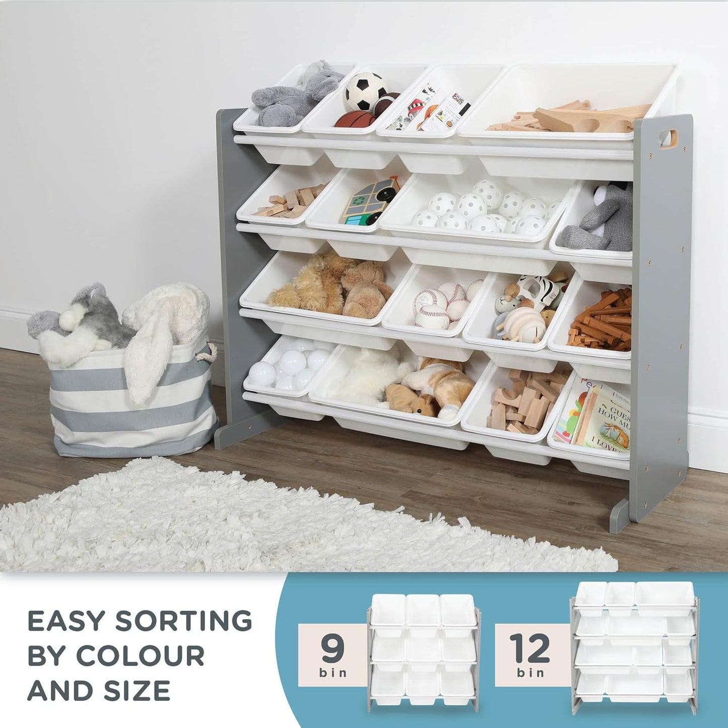Humble Crew Supersized Toy Storage Organizer with 16 Removable Bins, Grey/White – Large Toy Storage for Toddlers Ideal for Kids' Rooms, Playrooms, and Nurseries - Modern Toy Bins for Kids