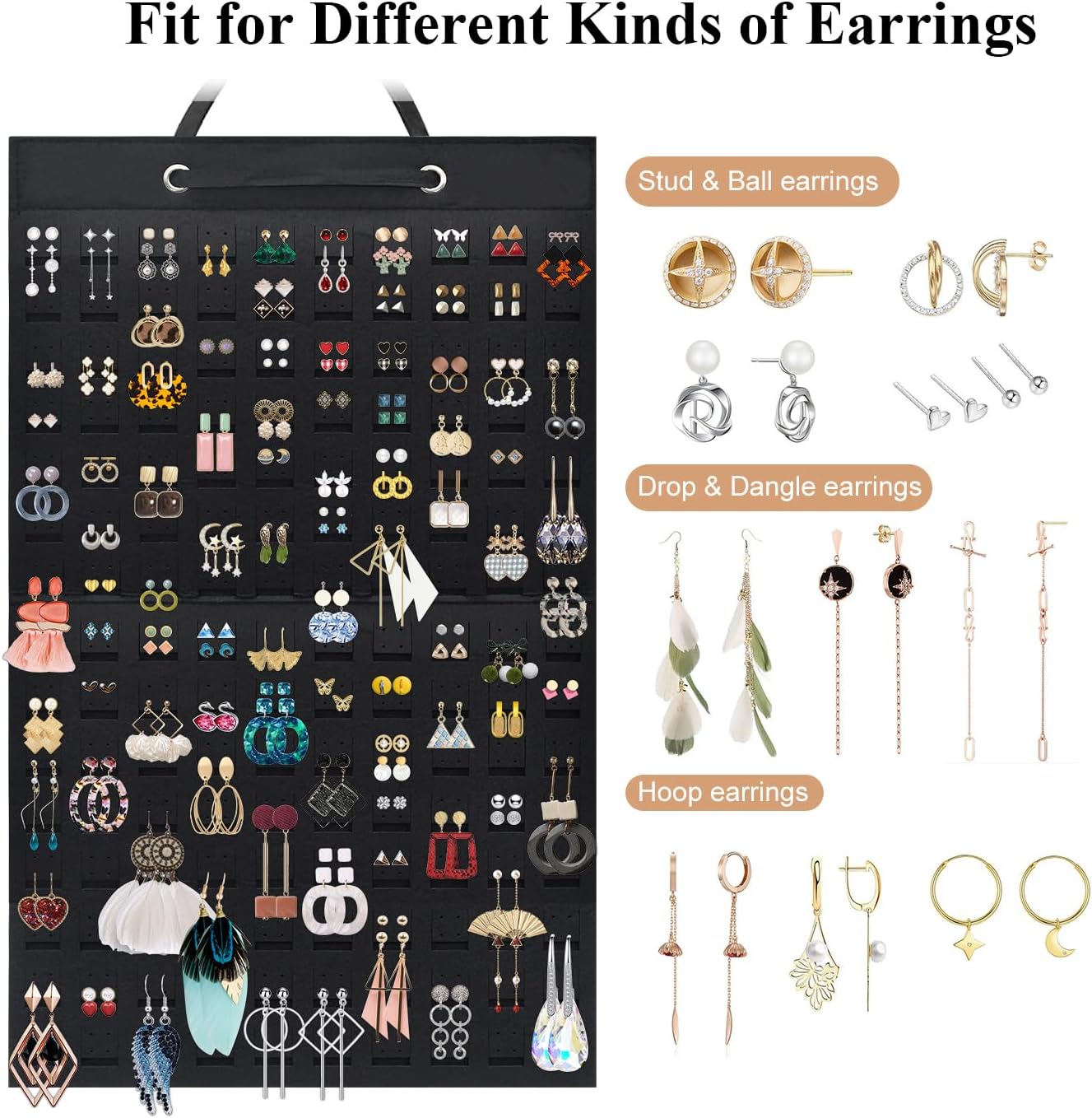 Earring Holder Organizer, Hanging Earrings Storage Display Holds Up to 300 Pairs for Women Girls-Black 1 Pack