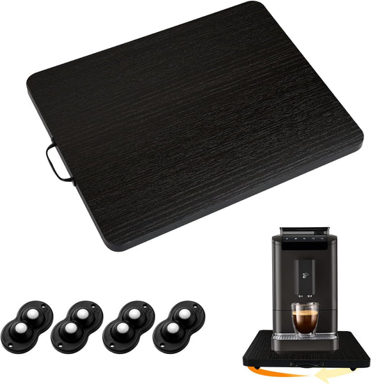 Sliding Tray for Coffee Maker, 360° Rotating Appliance Slider for Kitchen Appliances, Wooden Sliding Tray Suitable for Kitchen Countertops and Kitchen Appliances (Black, Small)
