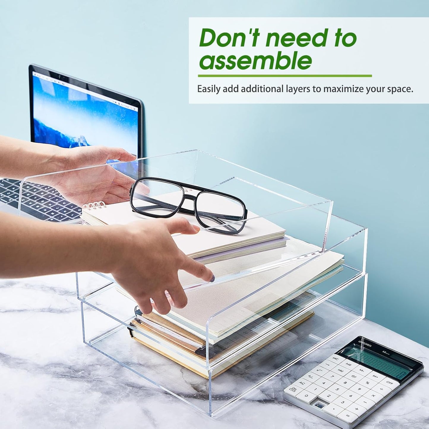 Harloon 4 Tier Acrylic Paper Tray 12 x 9.3 x 2.7 Inches Stackable Letter Clear Organizer No Need to Assemble Acrylic Paper File Organizer for Office Workspace Desktop Storage(Transparent)