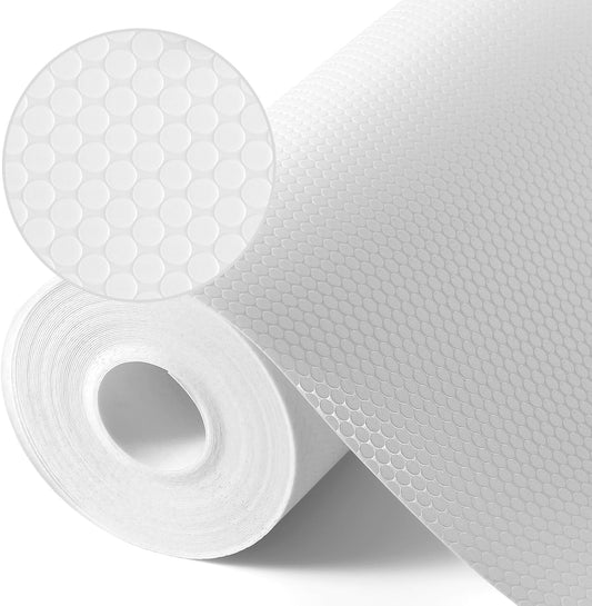 White Shelf Liners for Kitchen Cabinets Non Adhesive Drawer Liner for Bathroom Waterproof Refrigerator Liners for Shelves Fridge Plastic Mats Cabinet Cupboard Liner 17.5 x 393.7 Inches