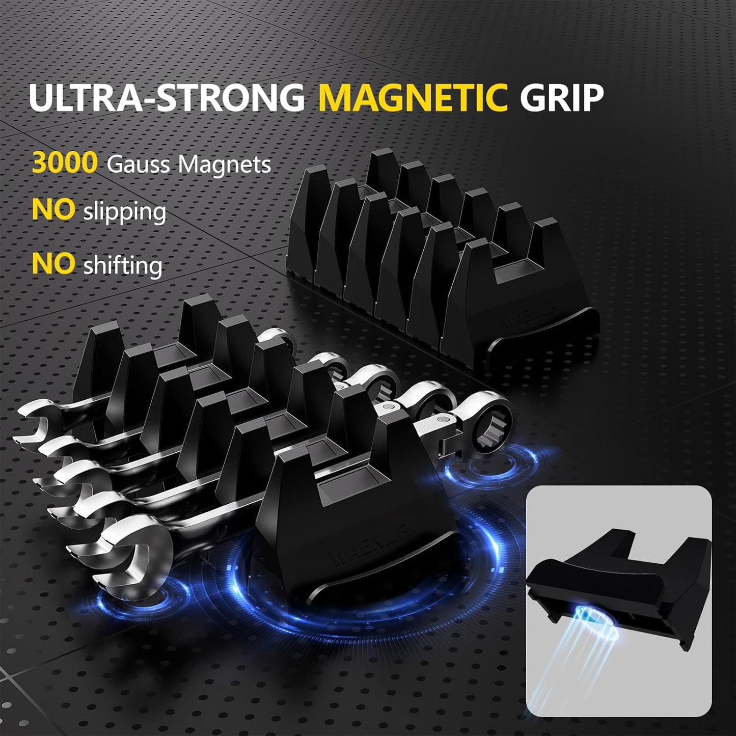 24PCS Magnetic Modular Wrench Organizer Set - Tool Drawer Storage Rack with Metric & SAE Labels, Wrench Holder with Magnet, Perfect Tool Gift for Men, father, boyfriend, DIYers & Mechanics (Black)