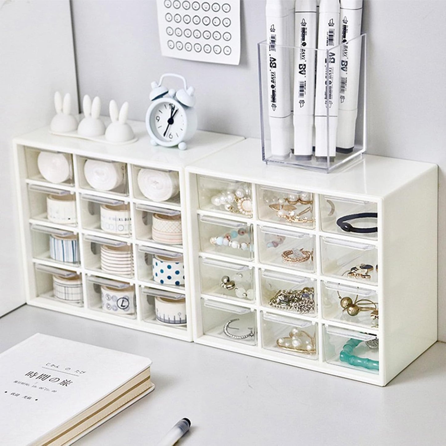 12-compartment plastic desktop drawer storage box, suitable for storing stationery, gemstones, hairpins, rubber bands, contact lenses, etc (White)