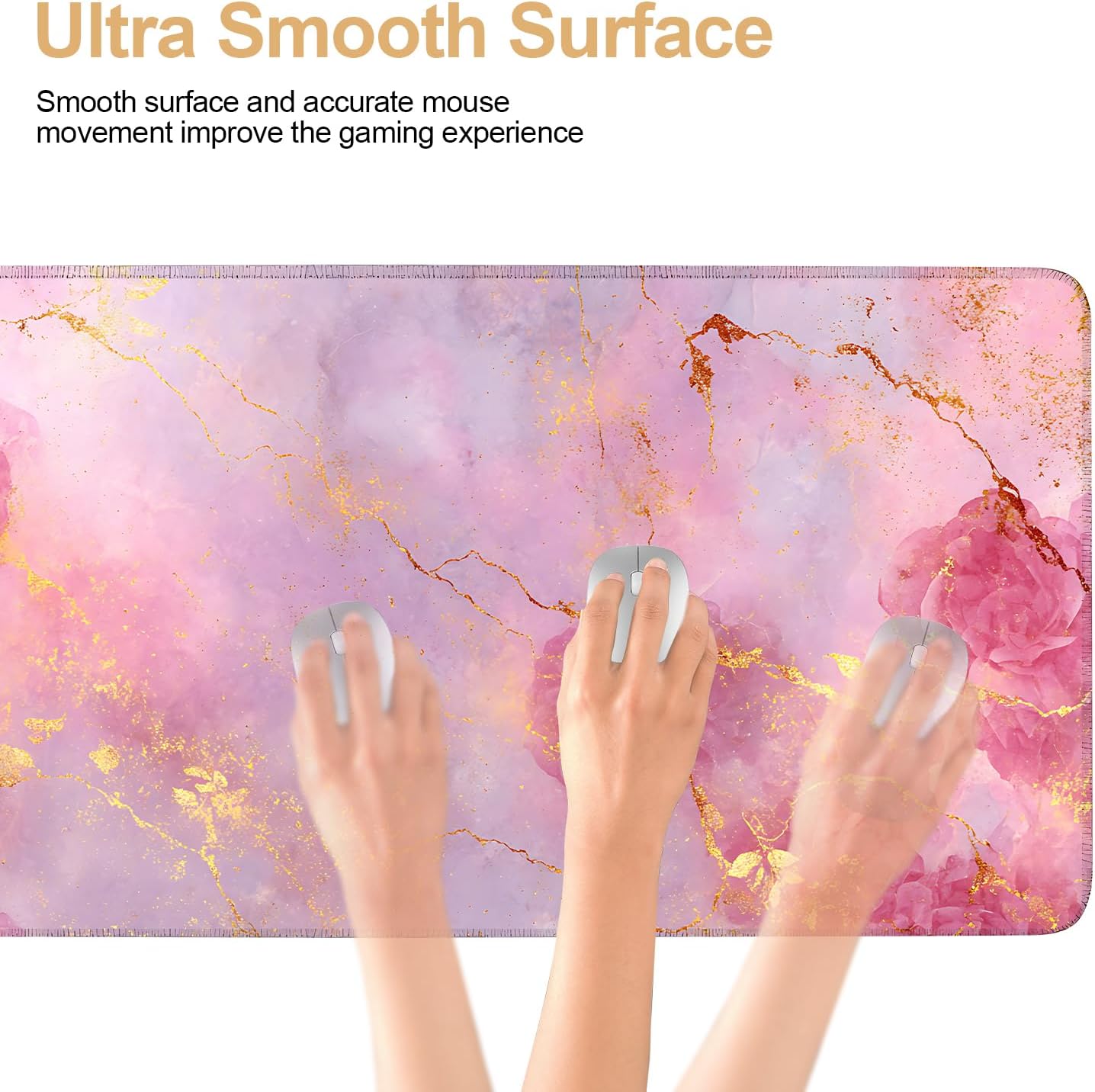 Elegant Pink Rose and Gold Marble Mouse Pad –35.43" x 15.75" Extended Desk Mat with Abstract Floral Design – Luxurious Non-Slip Surface for Office & Home Decor