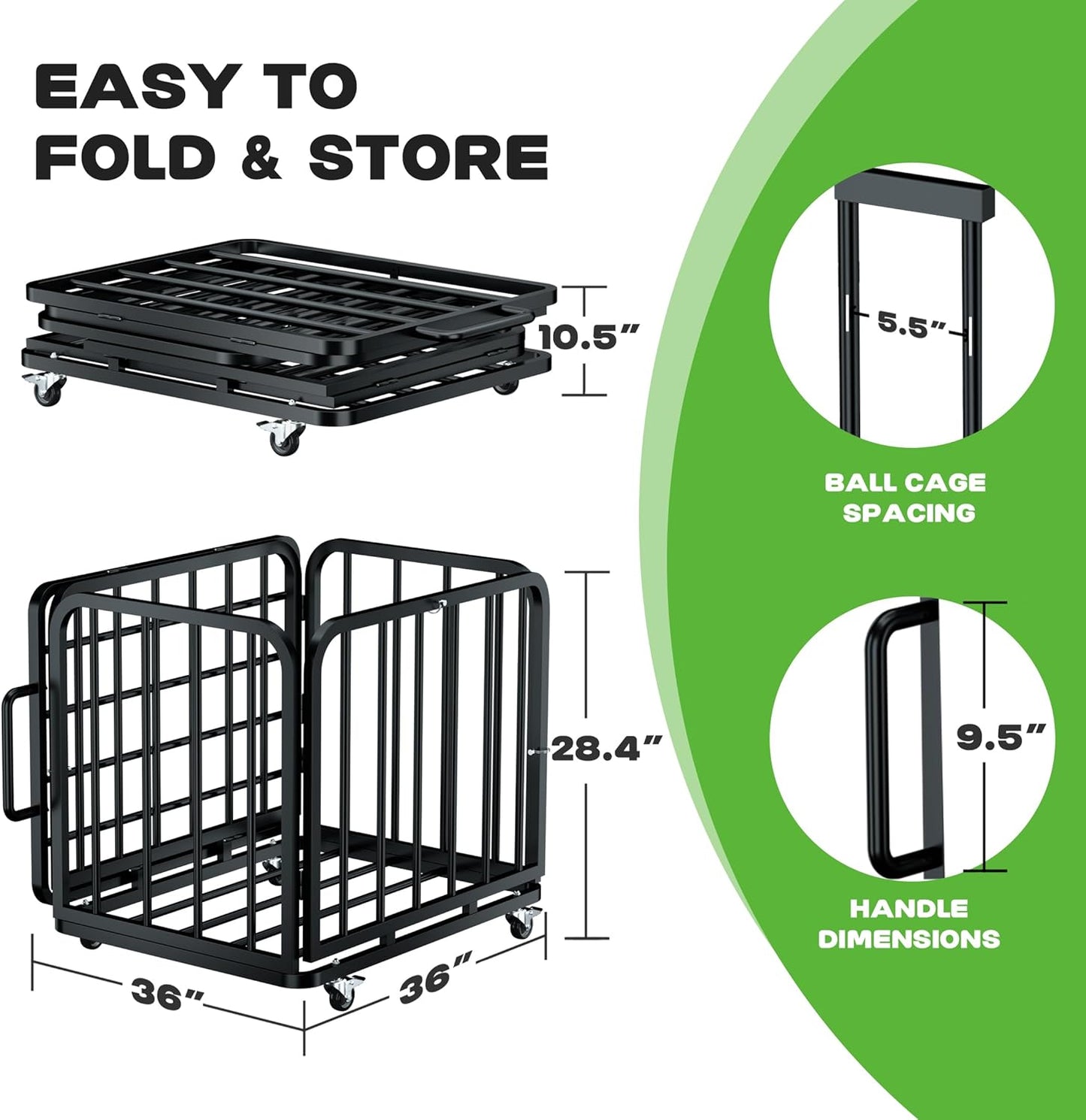 MR Foldable Ball Cart with Wheels, Heavy-Duty Ball Cage Garage Sports Equipment Organizer, Collapsible Metal Rolling Multi Sports Ball Storage for Gym, Lockable Lid, Indoor and Outdoor