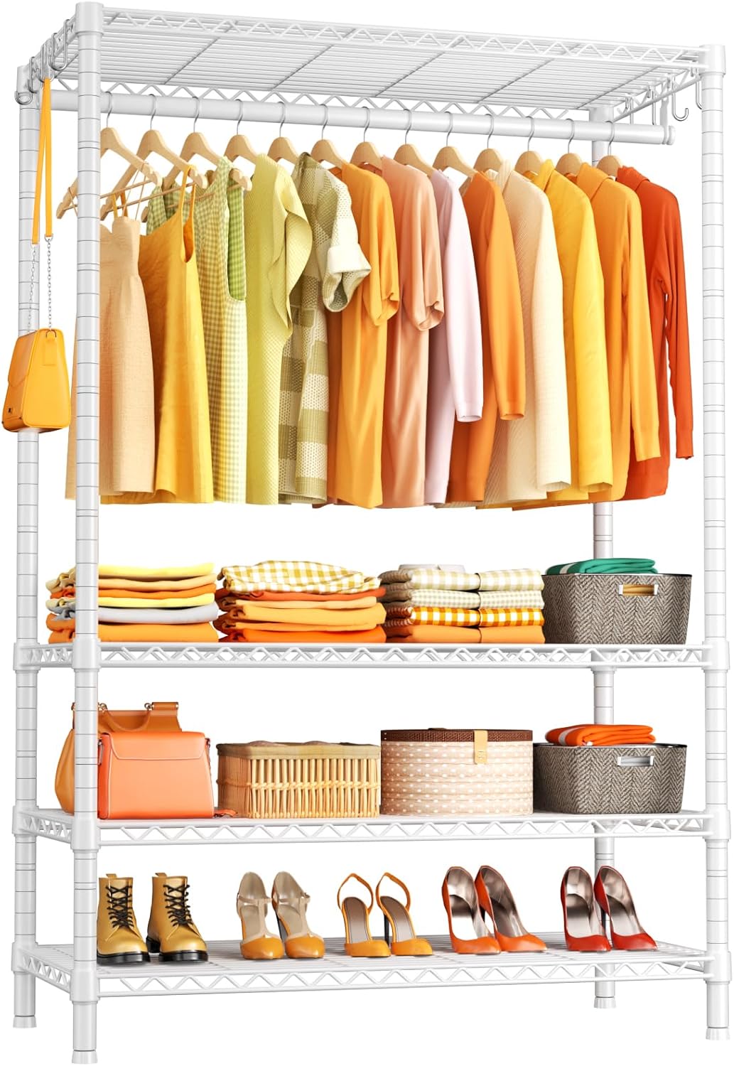 Ulif H4 Plus Garment Rack, 4-Tier Portable Clothes and Clothing Rack for Bedroom and Cloakroom, Closet Storage and Organizer Wardrobe System, 45" W x 14" D x 76.4" H, Load 522lbs, White