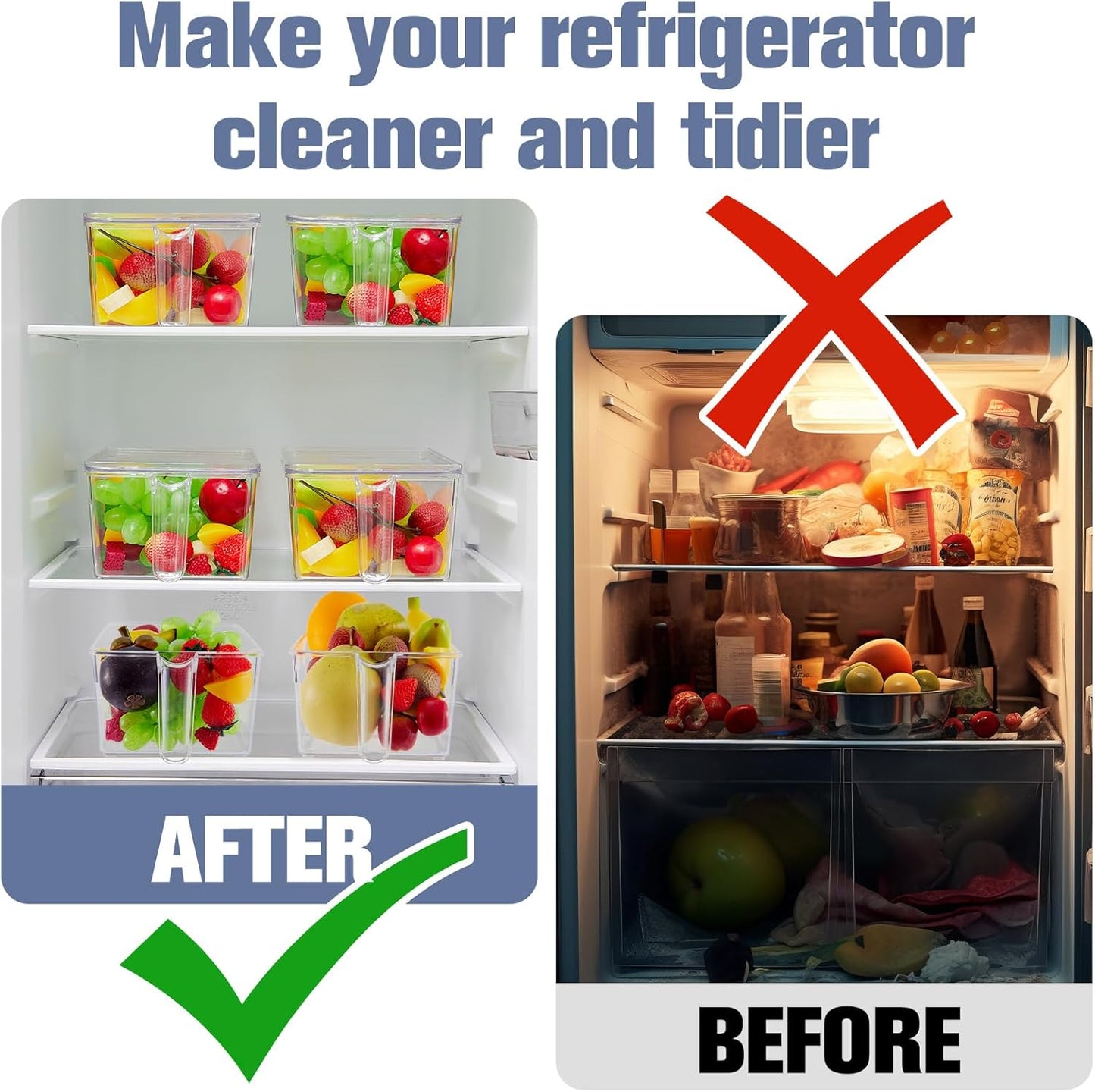 Havawish 4 Pcs Ice Storage Bin for Freezer with Lid and Flexible Scoop Set Plastic Ice Container with Lid Handle for Home Office Fridge Storage (12.4 x 5.91 x 3.94 Inches,Clear)