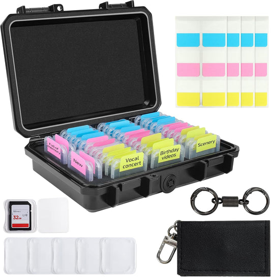 37 Slots Memory Card Case & 36 Transparent Card Cases & 60 Visual Sticky Notes, Water-Resistant Anti-Shock Anti-Dust SD Card Holder Storage,SD Card Case for Camera Memory Card Protector