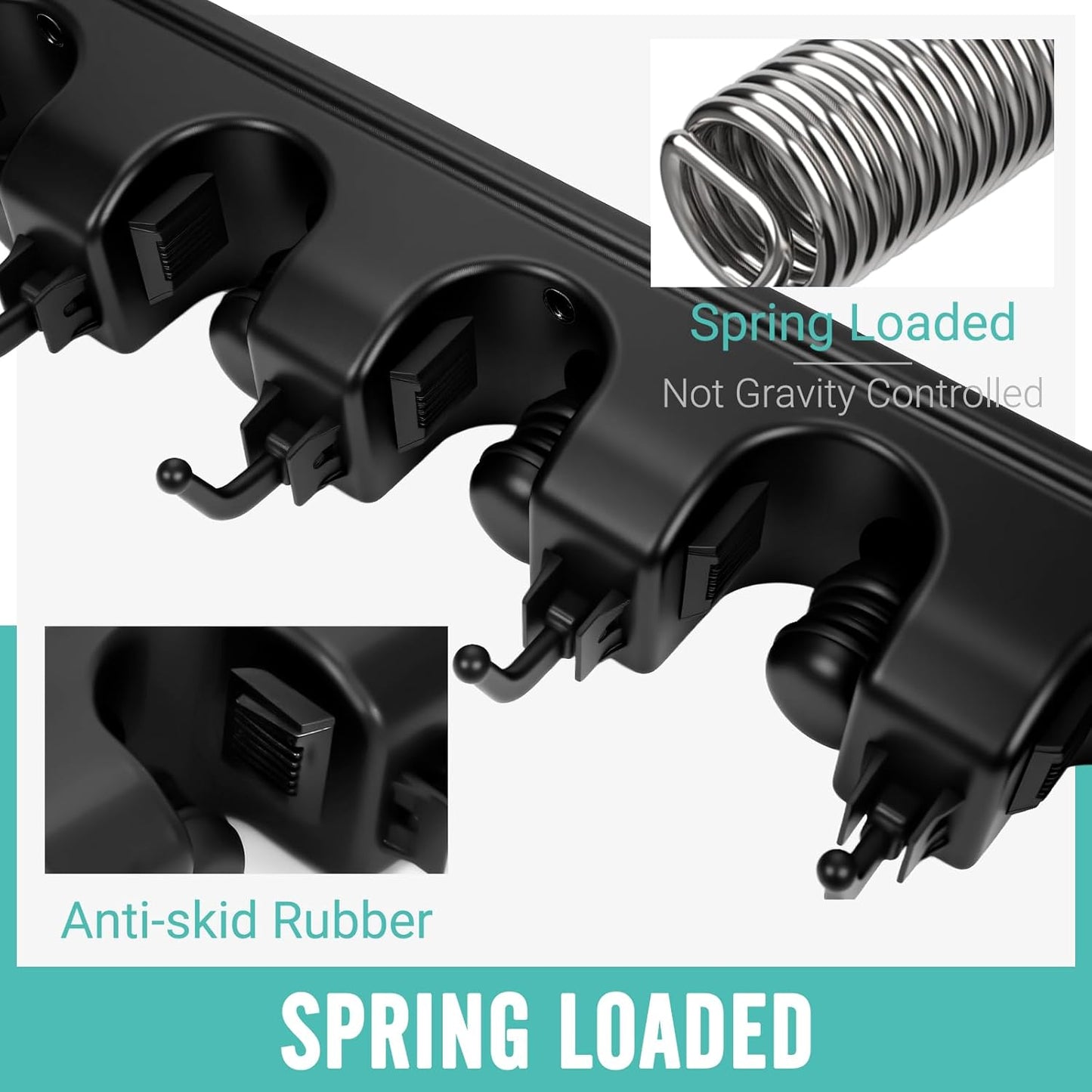 Broom and Mop Holder, Wall Mounted Organizer Mop and Broom Storage Tool Rack with 5 Ball Slots and 6 Hooks (2Pack)