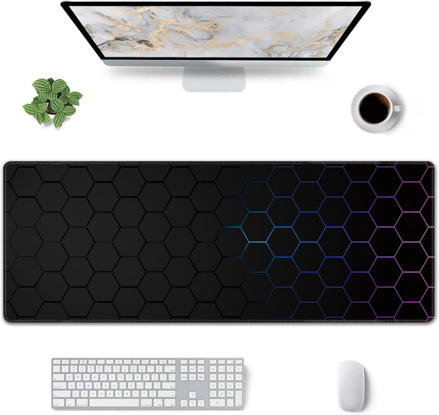 Hexagon Honeycomb Large Mouse Pad,Gaming Keyboard Desk Pad,Extended Mouse Mat Non-Slip Rubber Base with Stitched Edges for Office Game Home XL 31.5"x11.8"