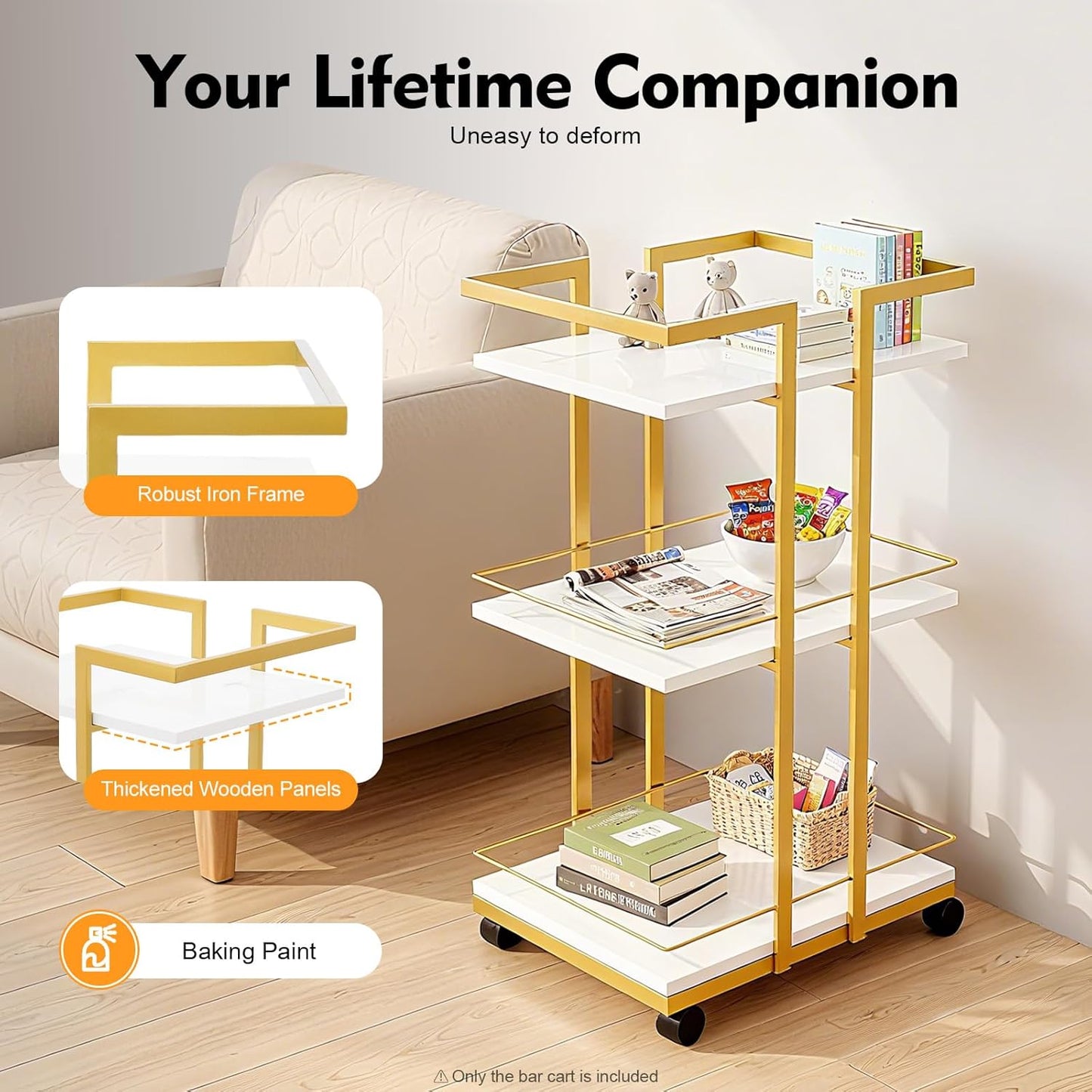 Multi Purpose Utility Cart, Storage Rolling Barber Cart with Wheels & Guardrail, Utility Manicure Trolley with 3-Tier Mobile Storage, Heavy Duty Trolley for Kitchen Living Room Studio