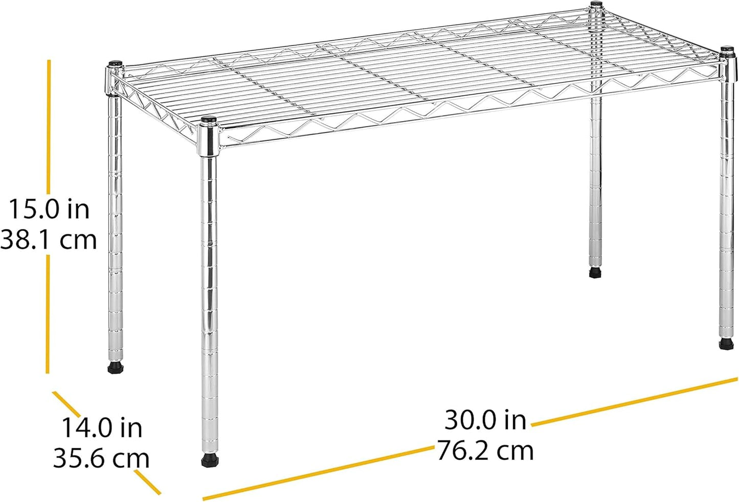 Whitmor 1 Tier Shelving Units, Wire Rack Storage Organizer, 30" L x 14" W x 15" H, Chrome