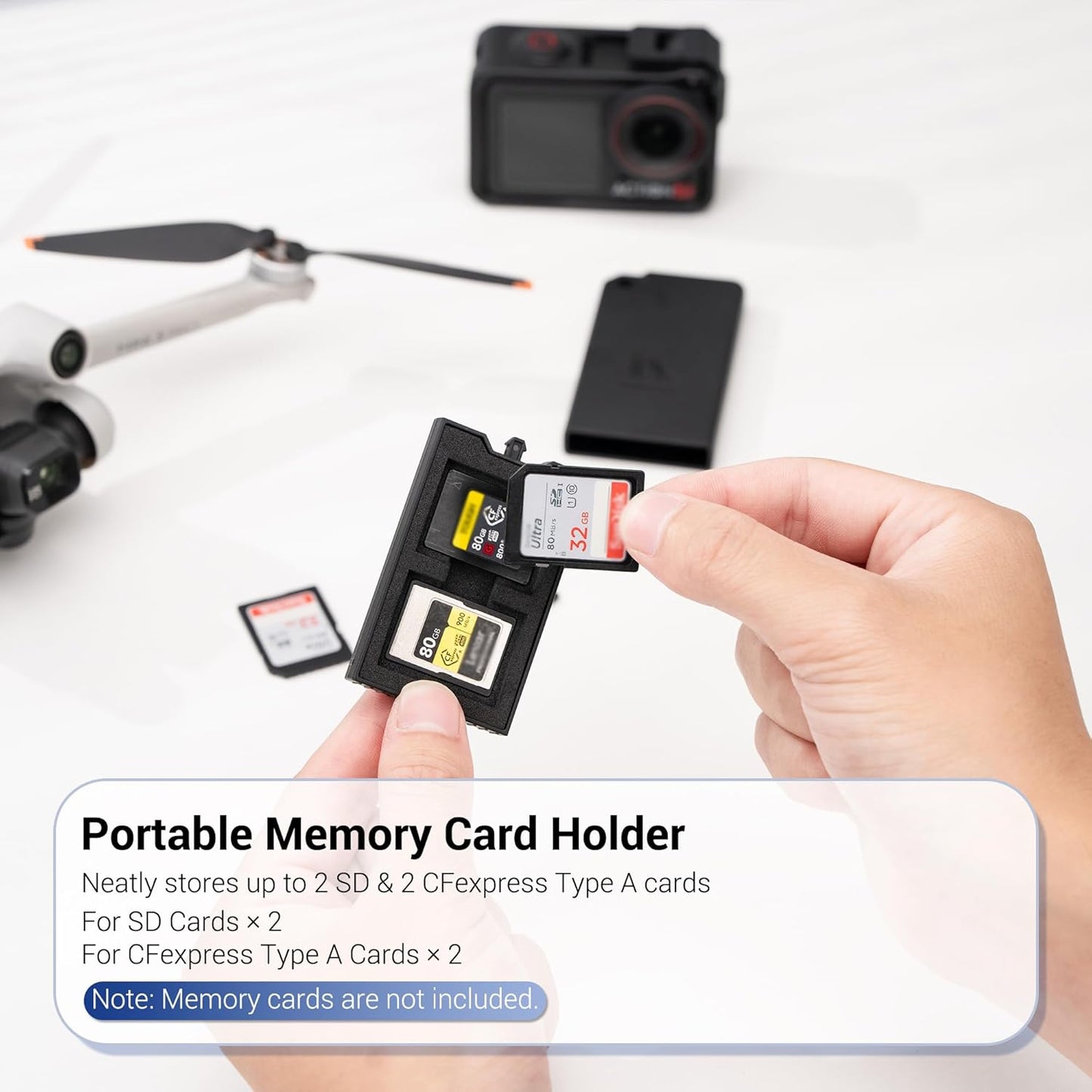 Pop-up Small Memory Card Case Holder for 2 SD SDHC SDXC Cards & 2 CFexpress Type A Cards with Carabiner, Portable Anti-Shock Splash-Proof SD CFA Card Case Storage Protector Organizer Keeper Container
