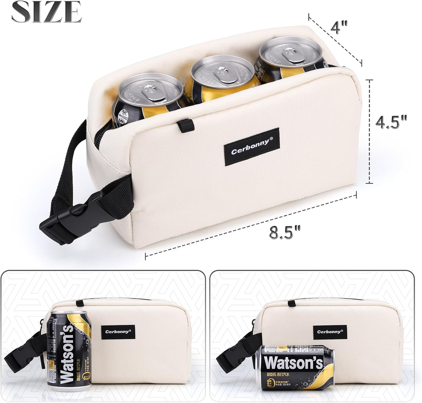 Cerbonny Mini Cooler Bag, Freezable Lunch Bag & Snack Bag, Insulated Bag for Travel/Work/School, Small Cooler Lunch Box with Detachable Gel Packs, Beige, 180 Cubic Inches