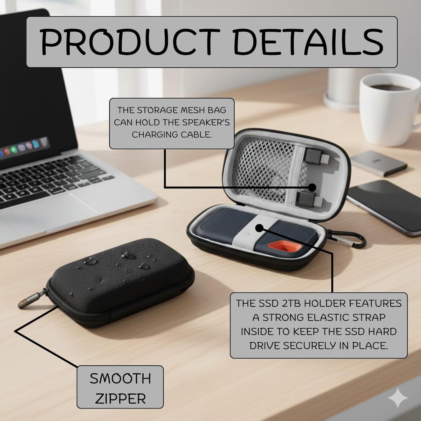 Hard Case Compatible with SanDisk Extreme Pro/SanDisk Extreme Portable External SSD 500GB 1TB 2TB - Small Protective Case - Soft Lining MaterialHard Drive Case for Flying or Outdoor Activities