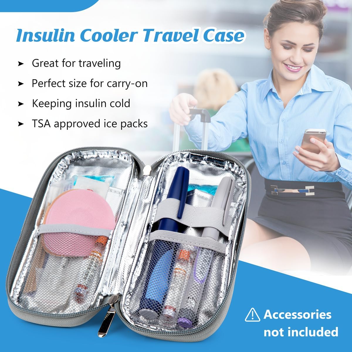 YOUSHARES Insulin Cooler Travel Case - Portable Refrigerated Medicine Case for Insulin Pen, Medication and Diabetic Supplies with 2 TSA Approved Ice Pack