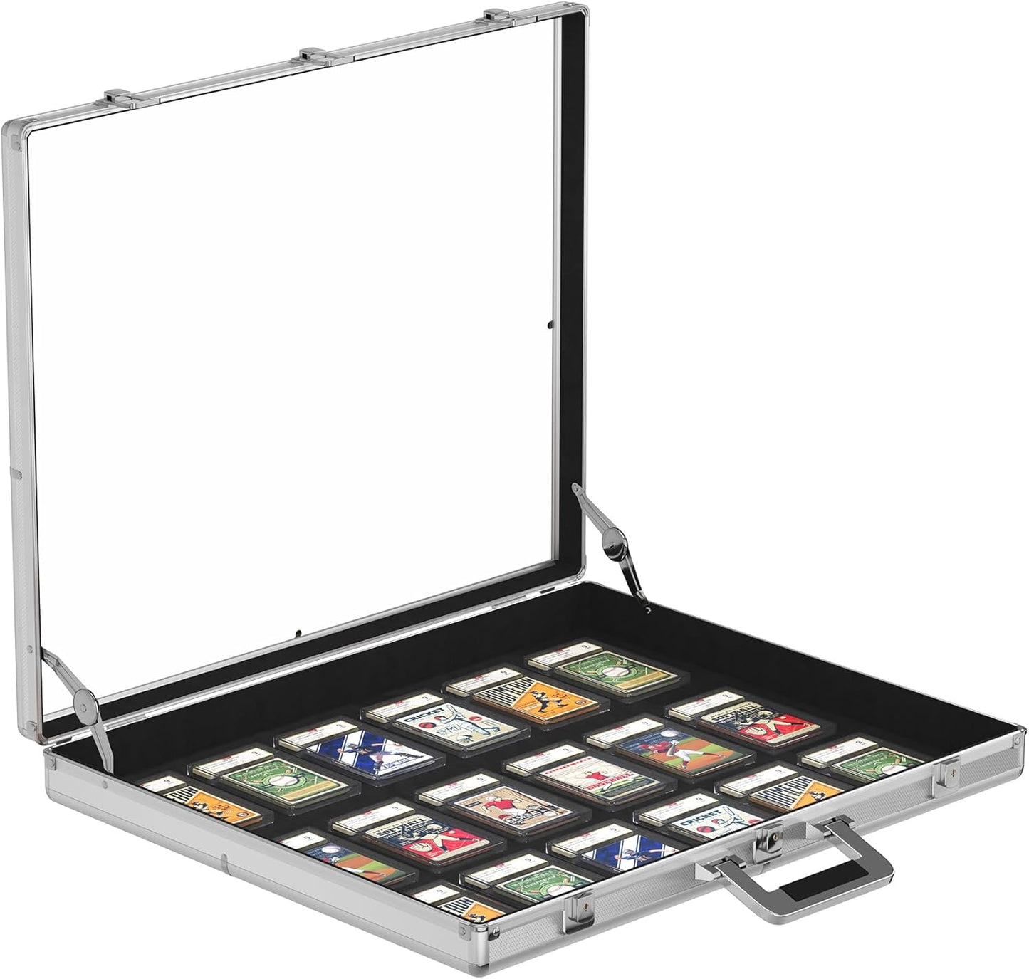 Portable Trade Show Display Case, 24''x20'' Aluminum Card Show Display Case with Lock, Table Top Sports Card Showcase with Clear Acrylic Glass for Jewelry, Trading Cards, Collectibles, Pastry Shows