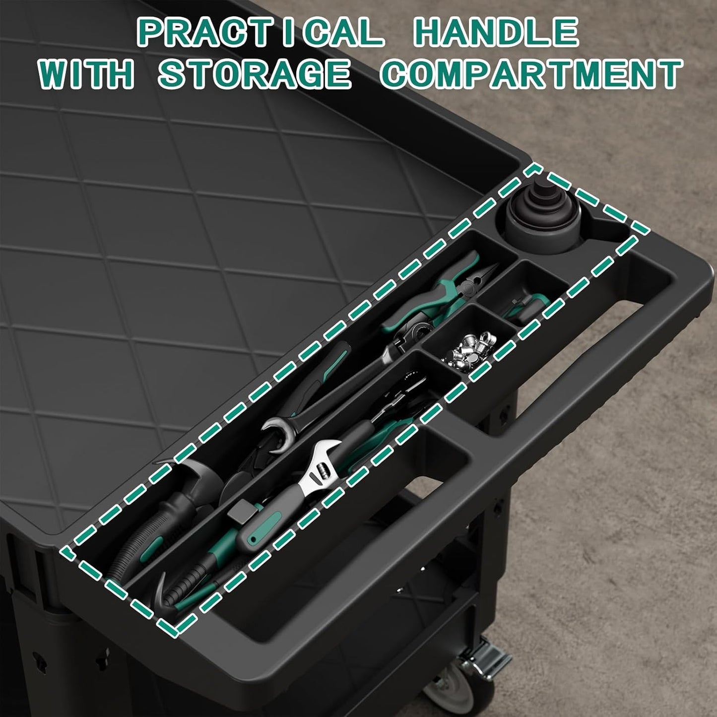 Heavy Duty Utility Rolling Tool Cart, 550 lbs Capacity Plastic Rolling Carts with 360°Swivel Wheels, 40 x 25 Inch Service Cart, 2 Shelf Work Cart for Warehouse,Garage, Cleaning, Black