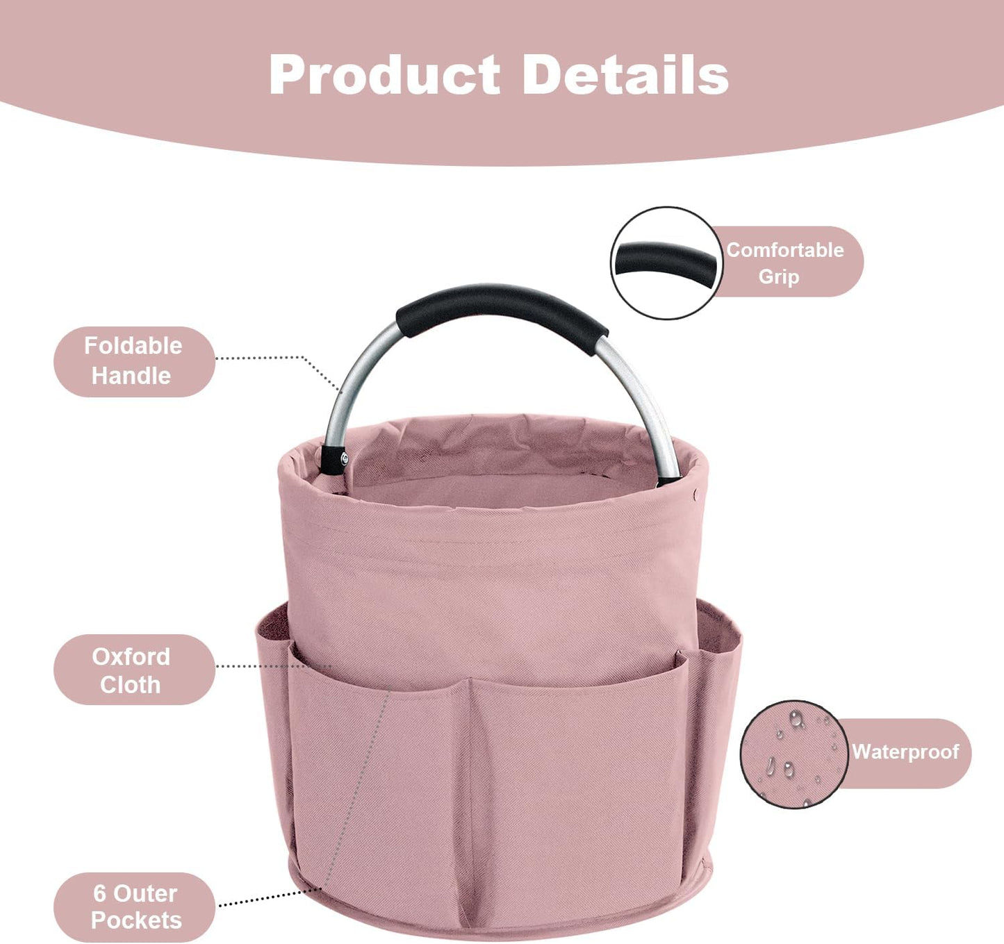 17L Cleaning Caddy with Handle, Cleaning Supplies Organizer, Foldable Storage Basket, Cleaning Supply Caddy, Portable Multi Cleaning Bucket Bag for Home, Garden (Pink)