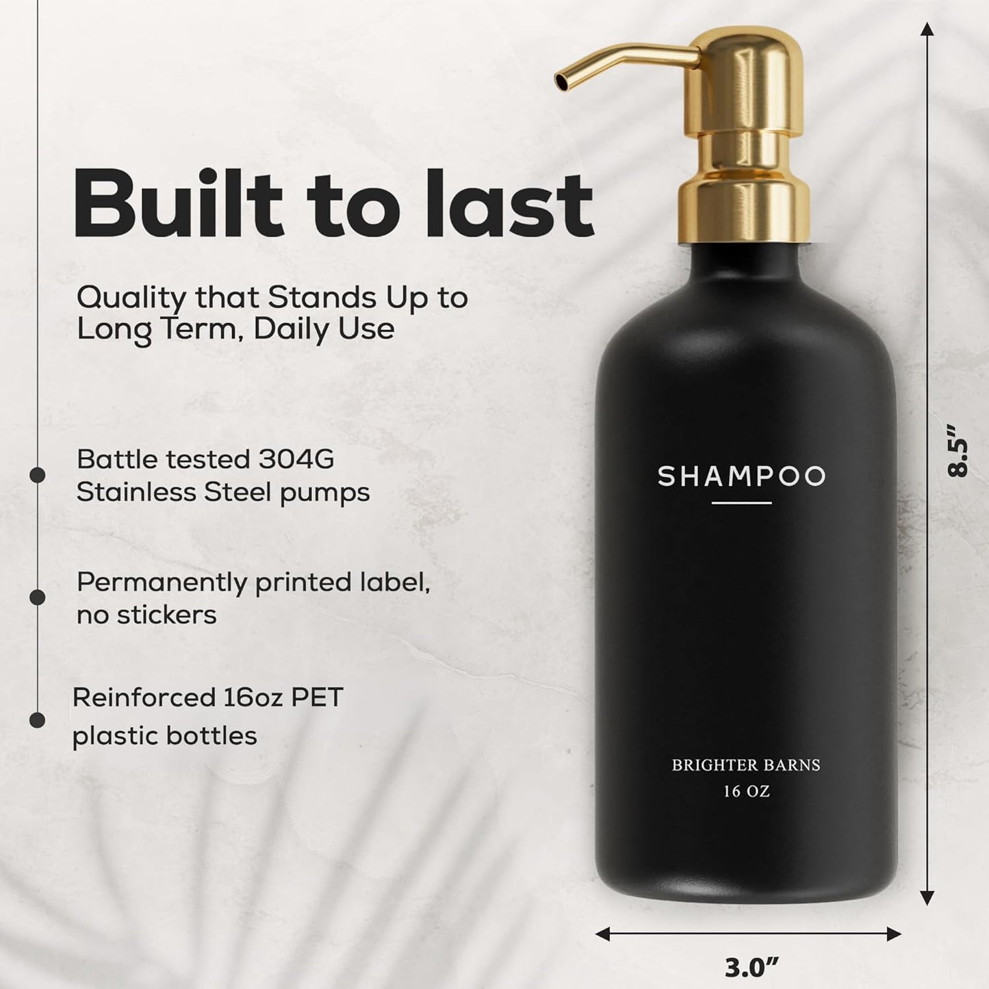 Luxury Shampoo and Conditioner Dispenser Set by Brighter Barns - Black and Gold Shower Soap Dispenser Set - Refillable Body Wash & Shampoo Bottles - Luxury Bathroom Decor for Spa, Airbnb (Black Gold)