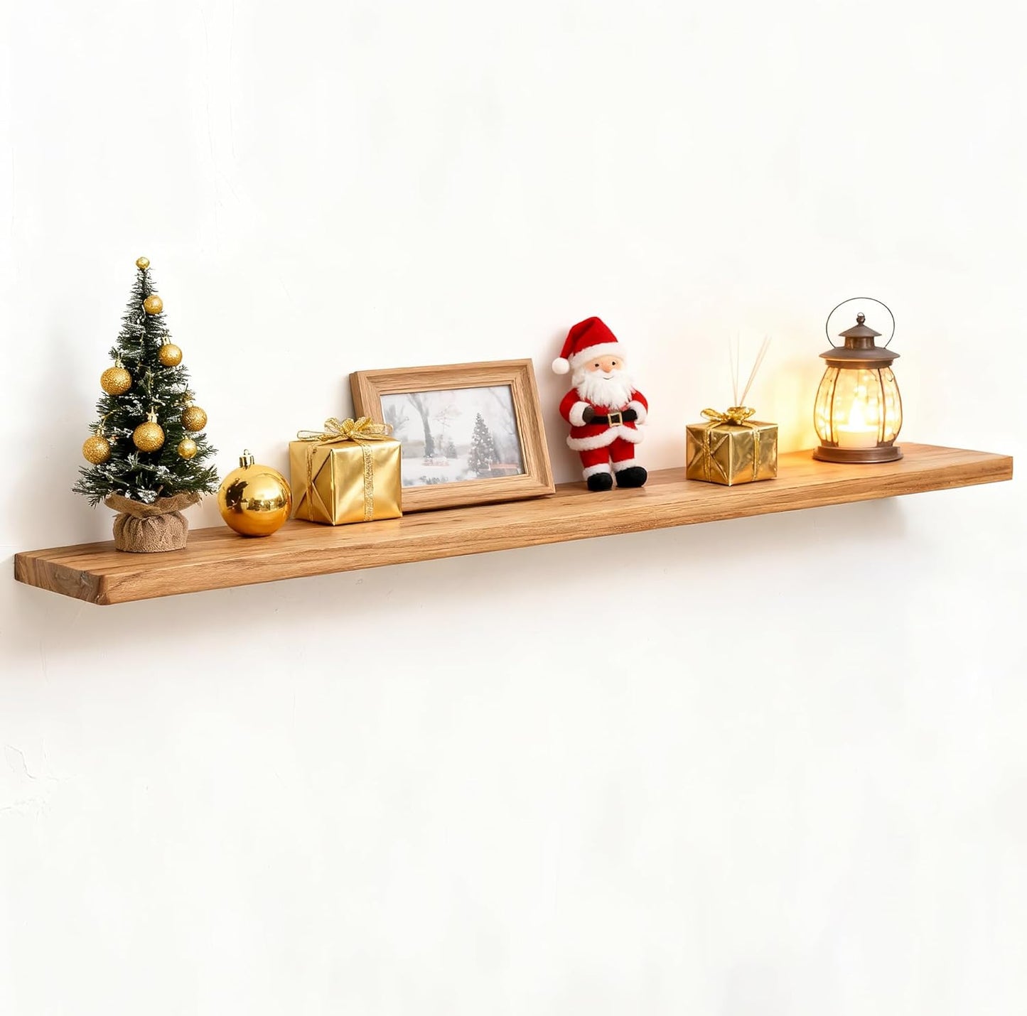 Fun Memories 48 Inch Floating Shelves for Wall, Solid Elm Wood Wall Shelf for Home Decor, Heavy-Duty Hardwood Floating Shelf for Bedroom, Bathroom, Living Room, Set of 1