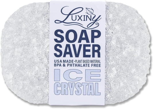 Soap Savers for Bar Soap & Shampoo Bar Holder, American Made by Luxiny, Lifts Soap in Soap Dishes & Shower Soap Holders – Bars & Soap Lasts Longer - Made from Plant Based Material (Ice Crystal)