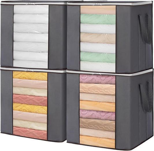 Lifewit 100L Extra Large Blanket Storage Bags, Foldable Comforter Storage with Reinforced Handles, Clothes Storage Containers for King Comforter, Bedding, Pillow, Sheet, Storage Bin with Lids 4 Pack
