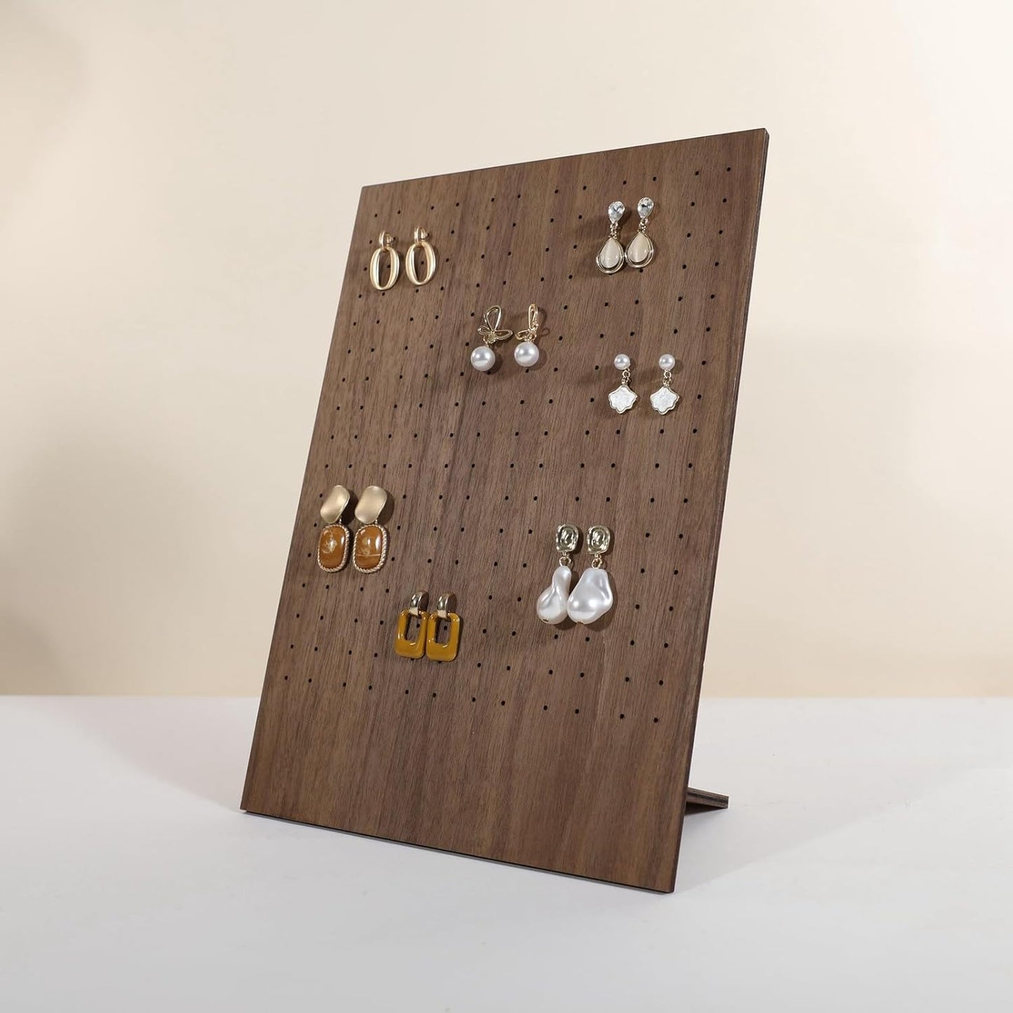 GemeShou Walnut earring display stand for selling, jewelry studs storage organizer for show, earring holder board with 204 holes【Earring board】