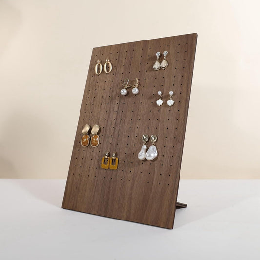GemeShou Walnut earring display stand for selling, jewelry studs storage organizer for show, earring holder board with 204 holes【Earring board】
