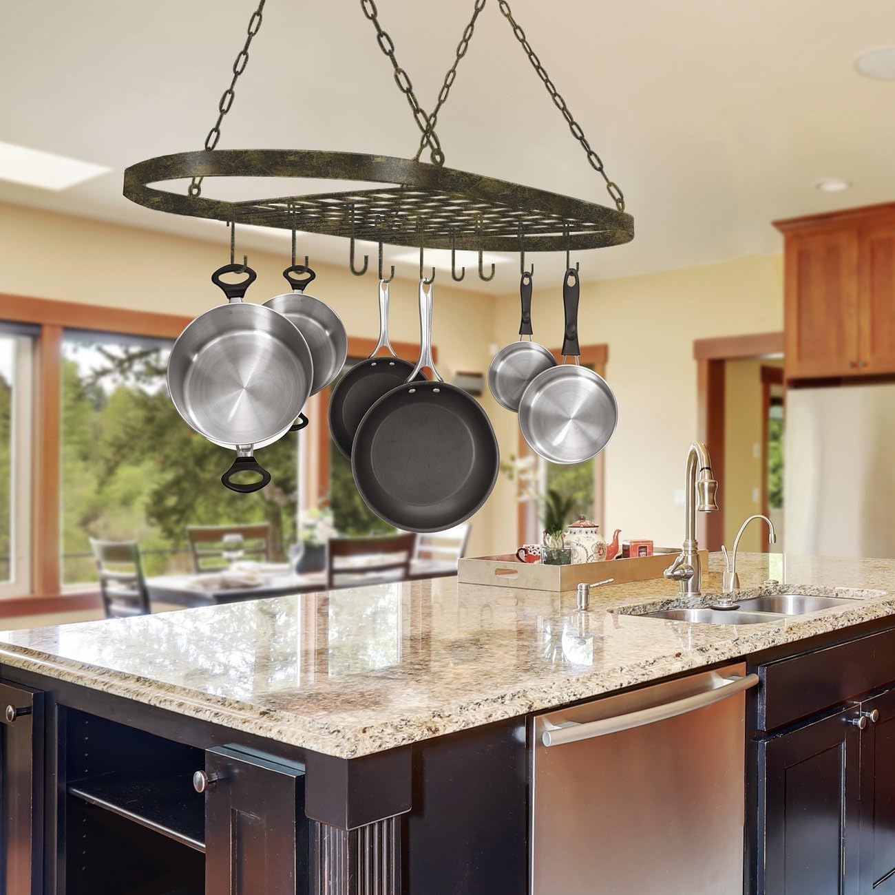 Sorbus® Pot and Pan Rack for Ceiling with Hooks — Decorative Oval Mounted Storage Rack — Multi-Purpose Organizer for Home, Restaurant, Kitchen Cookware, Utensils, Books, Household (Rustic)