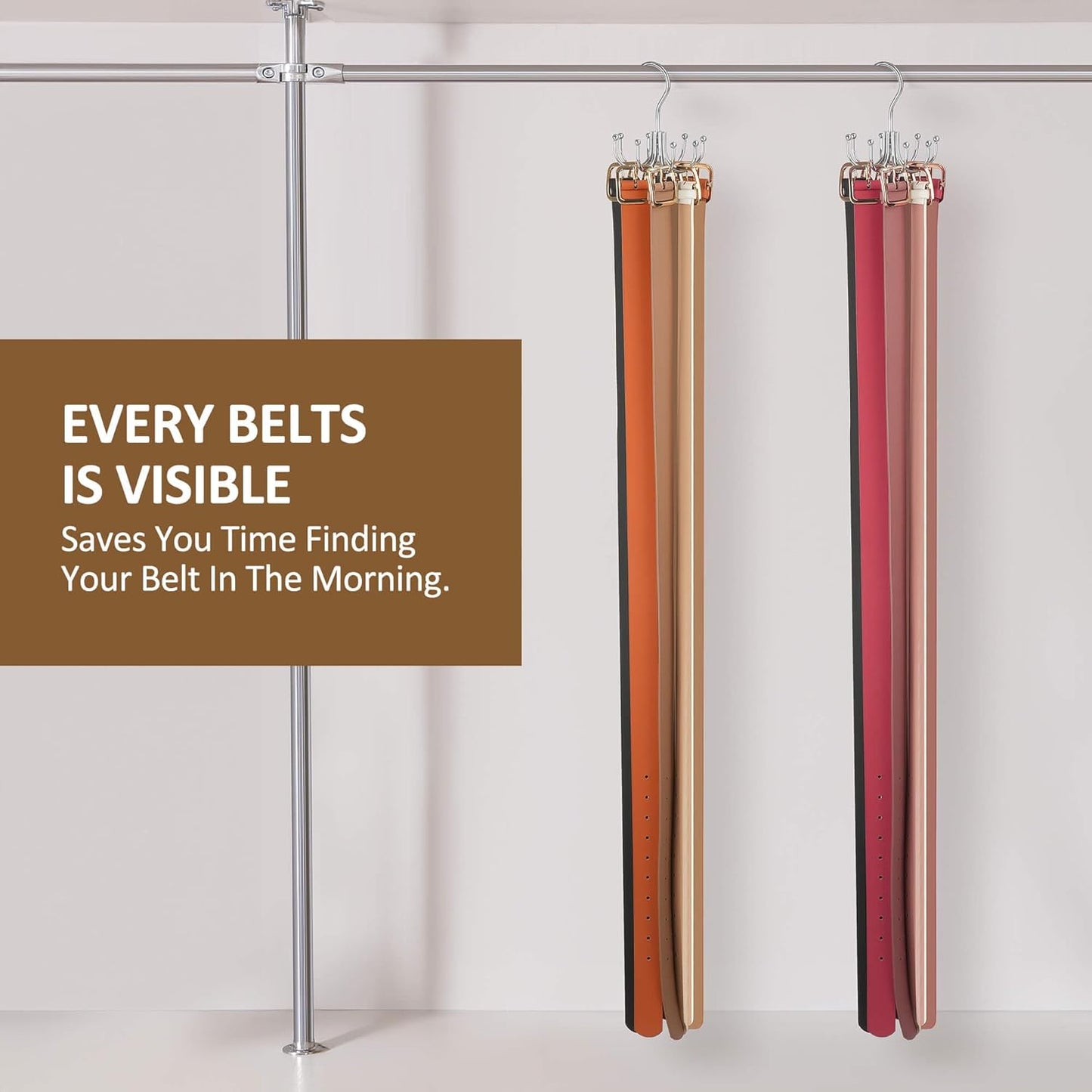 ZEDODIER Belt Hanger, 2 Pack Belt Rack Closet Accessories Organizer, Maximum 24 Storage Capacity, Hanging Holder Storage Hook for Belt, Bra, Tank Top, Tie, Scarf, Purse