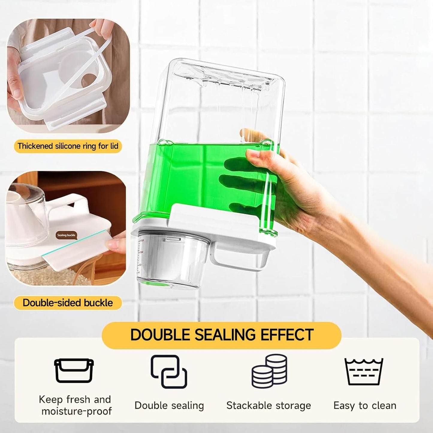 Storage Cereal Organizers Containers Sets,Food Grade BPA free PET Material Reusable，Airtight food storage containers with lids， kitchen organizers and storage Total(2 pcs 2300ml 2 pcs 1100ml)