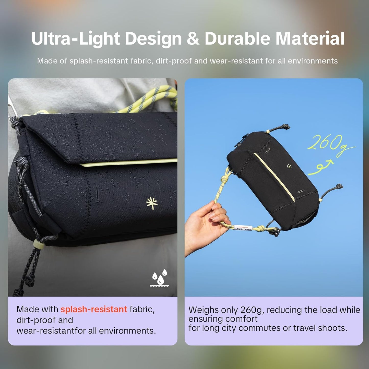 PGYTECH OneGo Pocket Sling for DJI Osmo Pocket 3, Portable Splashproof Everyday Carry Case with Detachable Strap, 2L, 3-Layer Storage Carrying Bag for Smartphones & Action Cameras Accessories, Black