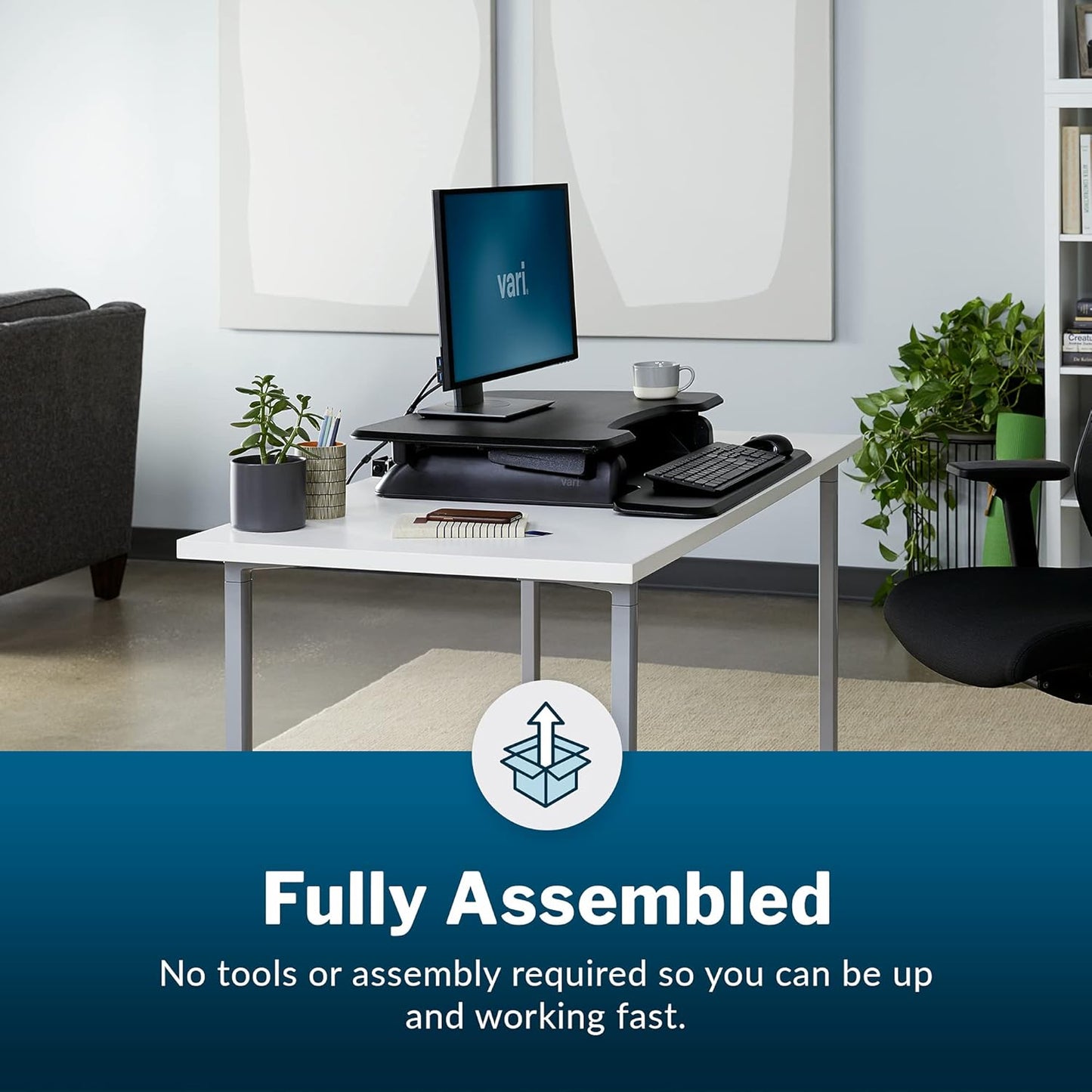 Vari - VariDesk Essential 30 - Two-Tier Standing Desk Converter for Home Office - Adjustable Sit Stand Desk with 11 Height Settings - Standing Desk Riser for Monitor & Accessories - 30" Wide, Black