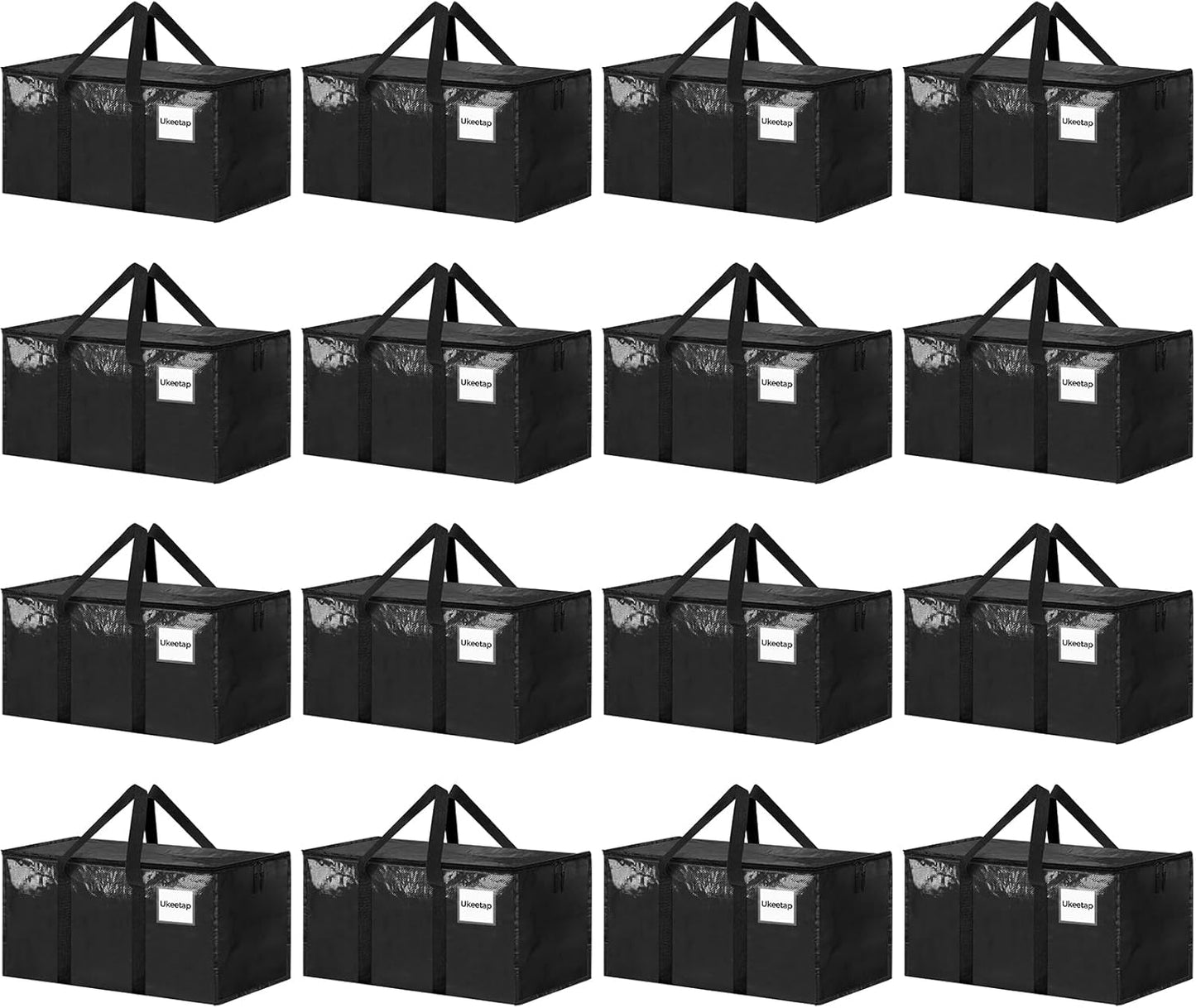 16 Pack Extra Large Heavy Duty Moving Bags, Black Storage Bins with Lids, Reinforced Handles & Heavy-Duty Zippers Moving Boxes Storage Bags Totes for Clothes Packing, Dorms, College Supplies, Black