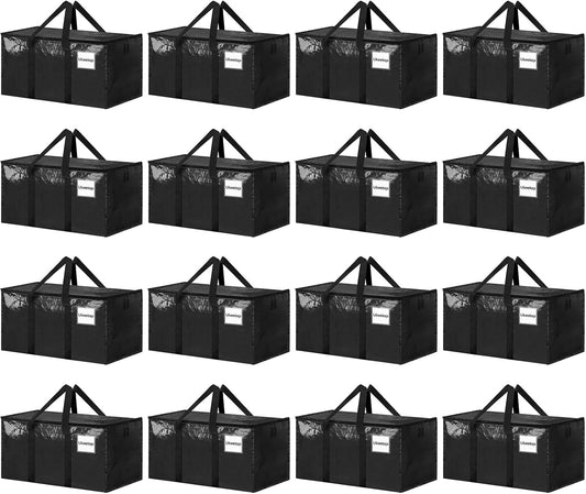 16 Pack Extra Large Heavy Duty Moving Bags, Black Storage Bins with Lids, Reinforced Handles & Heavy-Duty Zippers Moving Boxes Storage Bags Totes for Clothes Packing, Dorms, College Supplies, Black