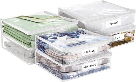 Plastic Storage Bags with Easy-Glide Zipper, Pack of 6, Durable Clear Vinyl Zippered Storage Bags for Clothes Sweaters Comforters Blankets Sheets Bedding (14.2 x 12 x 3.2 Inch)
