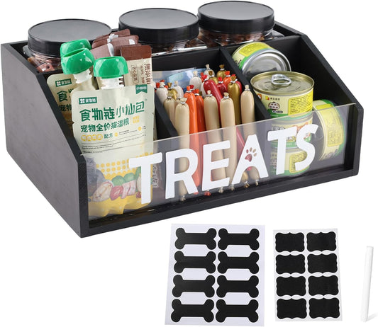 Geyecete Dog Treat Container cat food container with 3 Jars & Compartments pet treat storage dog treat container trapezoid Cute Pet Treat Organizer
