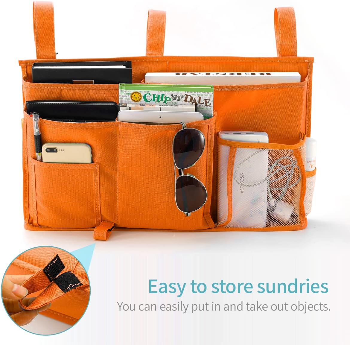 Bseash Bunk Bed Organizer, Bedside Caddy Hanging Bed Organizer Storage Bag 8 Pockets, for College Dorm Rooms Bed, Hospital Bed, Baby Bed Rails, 600D Oxford Cloth (Orange)