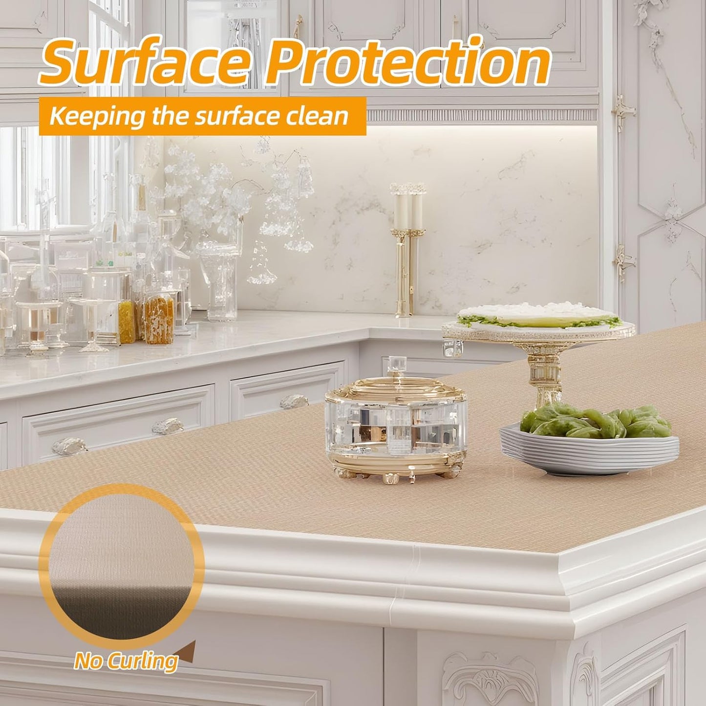 Shelf and Drawer Liner for Kitchen Cabinets Non-Adhesive, Strong Grip Non-Slip Thickened Cabinet Liners for Shelves, Waterproof Mats for Dresser Cupboard, Khaki, 12 in x 20 Feet