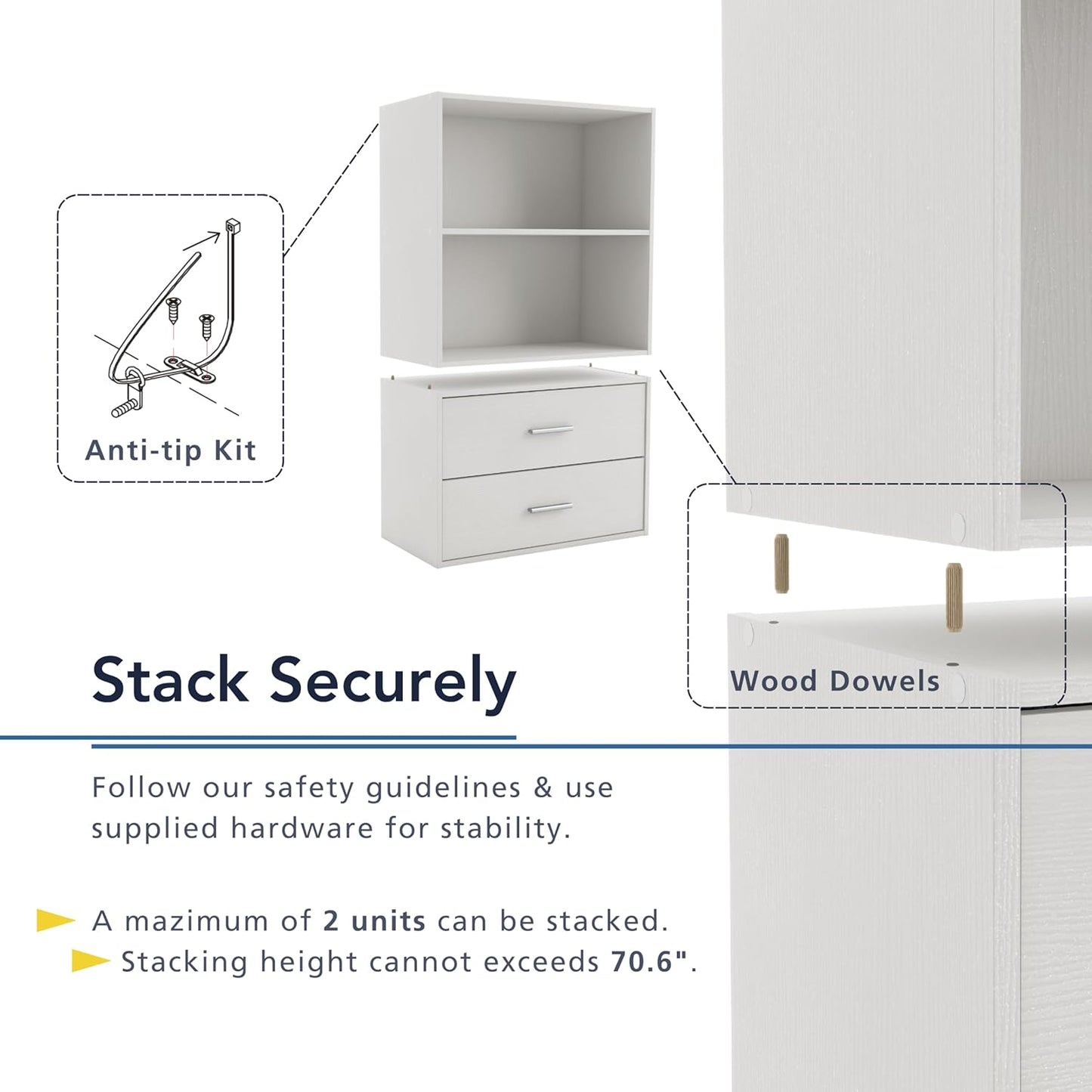Homes: Inside + Out Apexa 2-Drawer Wooden Stackable Storage Drawers, Small Food Pantry Cabinet, Cajonera De Madera, Underbed Drawer Dorm Teen Room Decor & Bedroom, Home Office, Kitchen, Taupe Grey