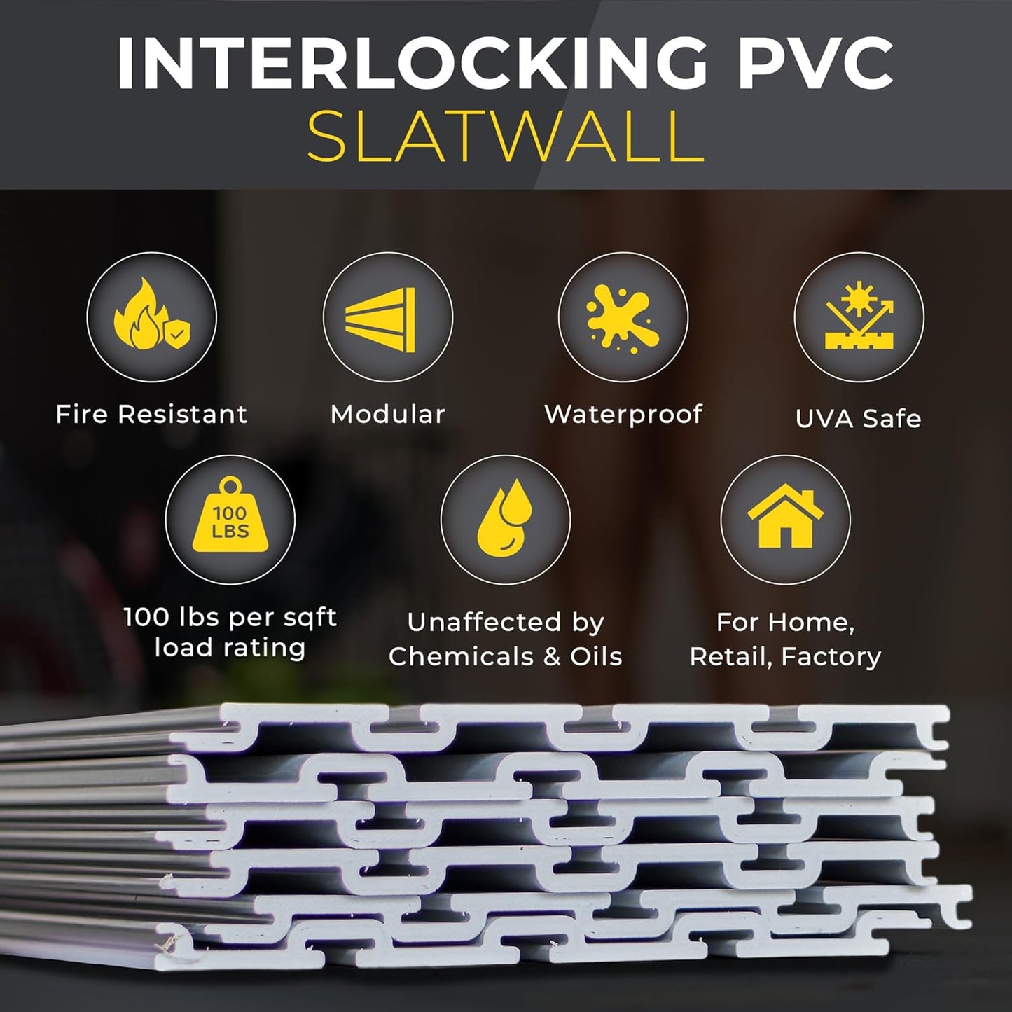 DLDIRECT 48" X 96" - White Slatwall Panel Garage Organizer: Heavy Duty Wall Mounted PVC Rack, Interlocking Slat Paneling for Garage Storage, Slotwall Board, Shelves System