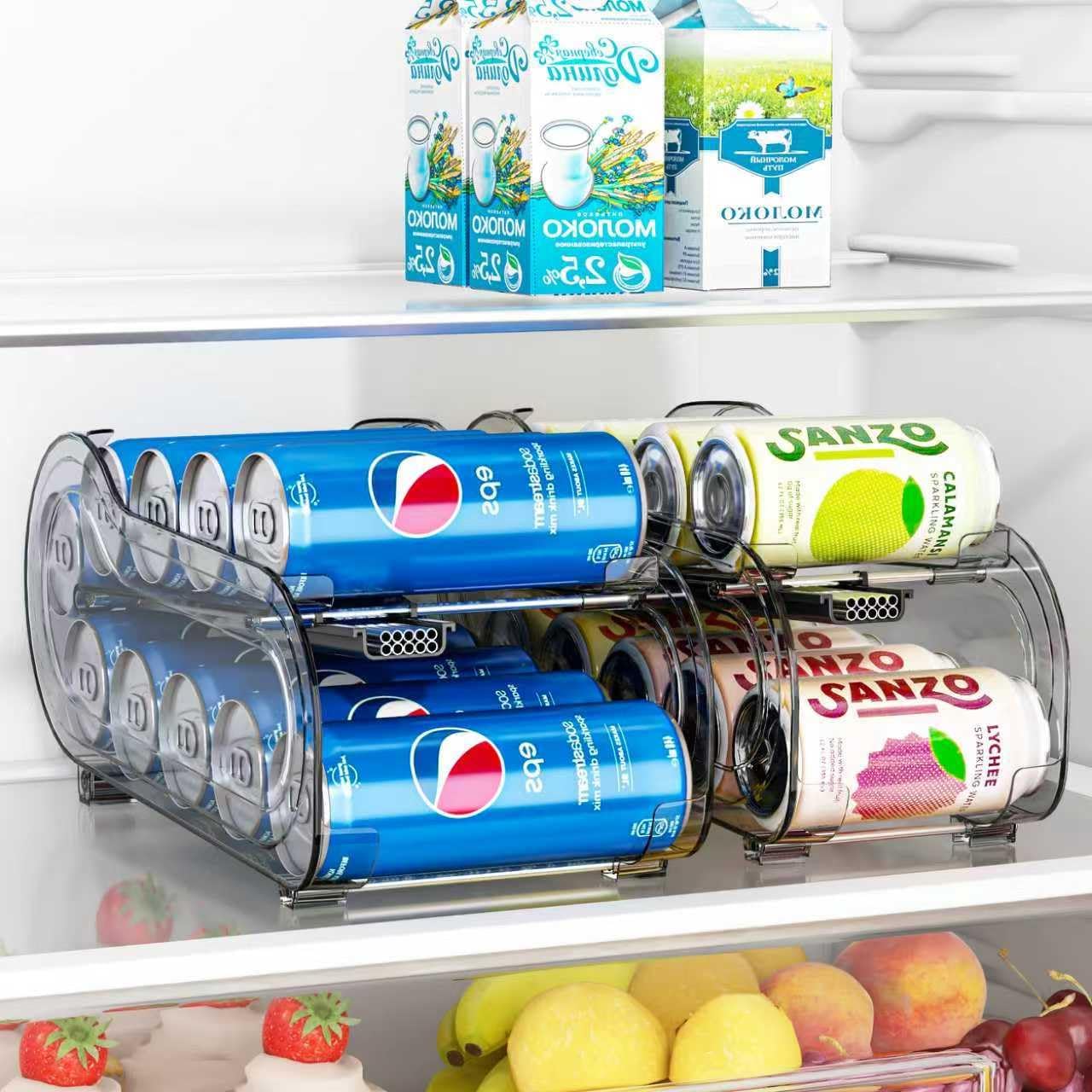 Drink Organizer for Fridge, Soda Can Organizer Dispenser for Refrigerator with Automatic Rolling,Organize Standard Size 11.15oz or 12oz Cans Drink,Save space for Fridge、Kitchen、countertop （2 pack）