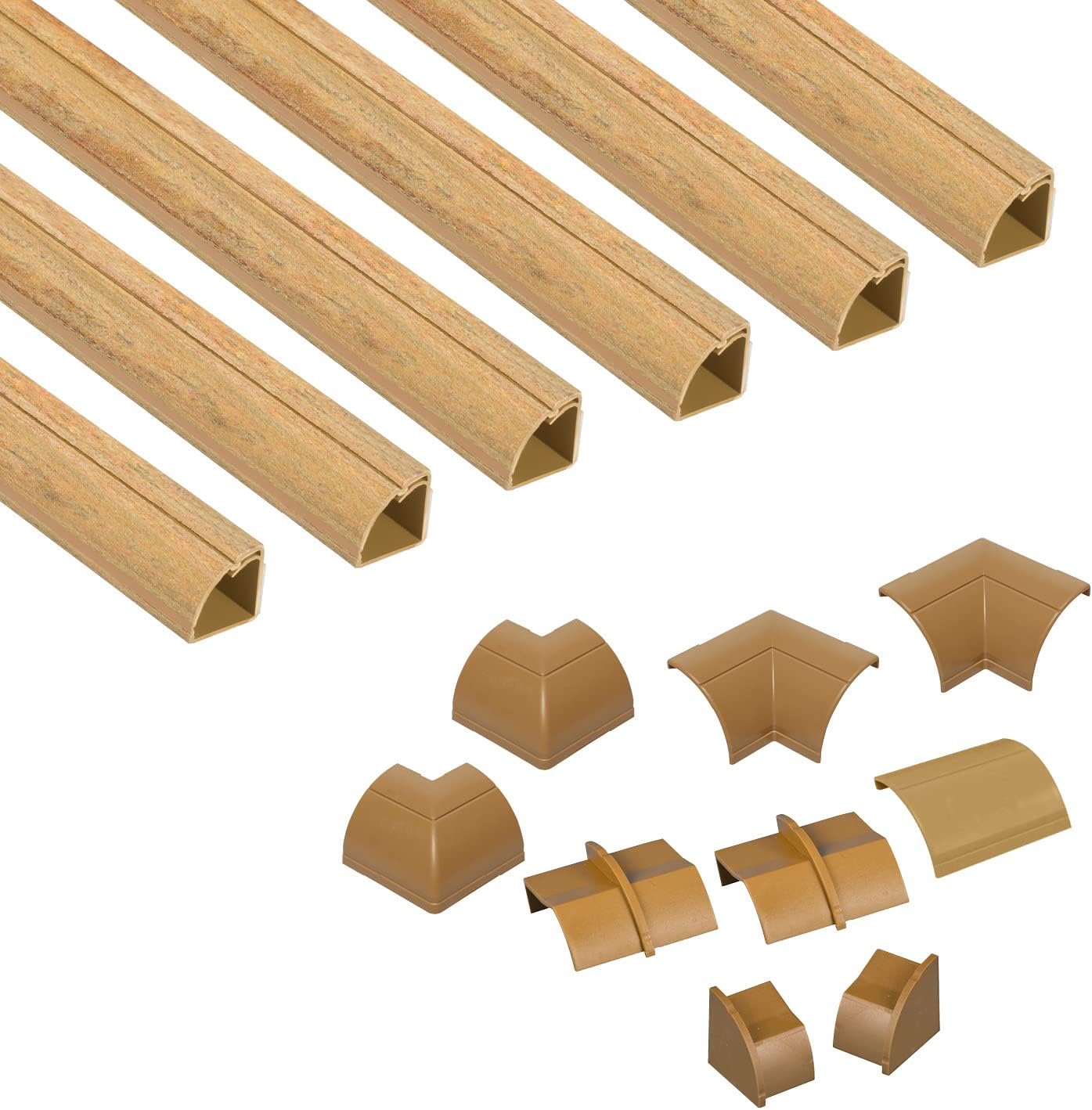D-Line Cord Cover Kit, 30FT Self-Adhesive Wire Hider, Cable Raceway to Hide Wires on Wall, Cable Management - 6 x 5FT Channels and Accessories (0.87in (W) x 0.87in (H), Stainable Wood-Effect)