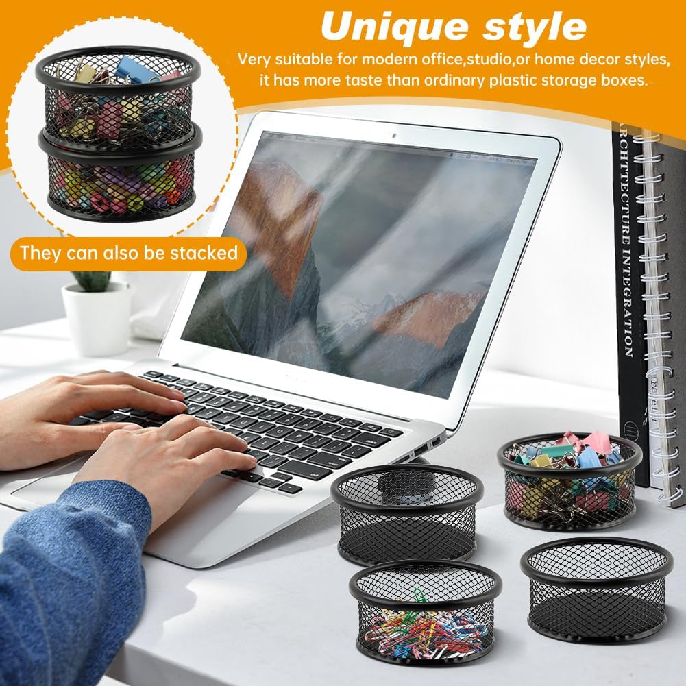 Paper Clip Holder With 50PCS Colored paper clips, 2/4PCS Stackable PaperClip Organizer for Desk,Metal Mesh PaperClip Holders with Non-Slip EVA Pad,for Office Binder Box(4pcs)