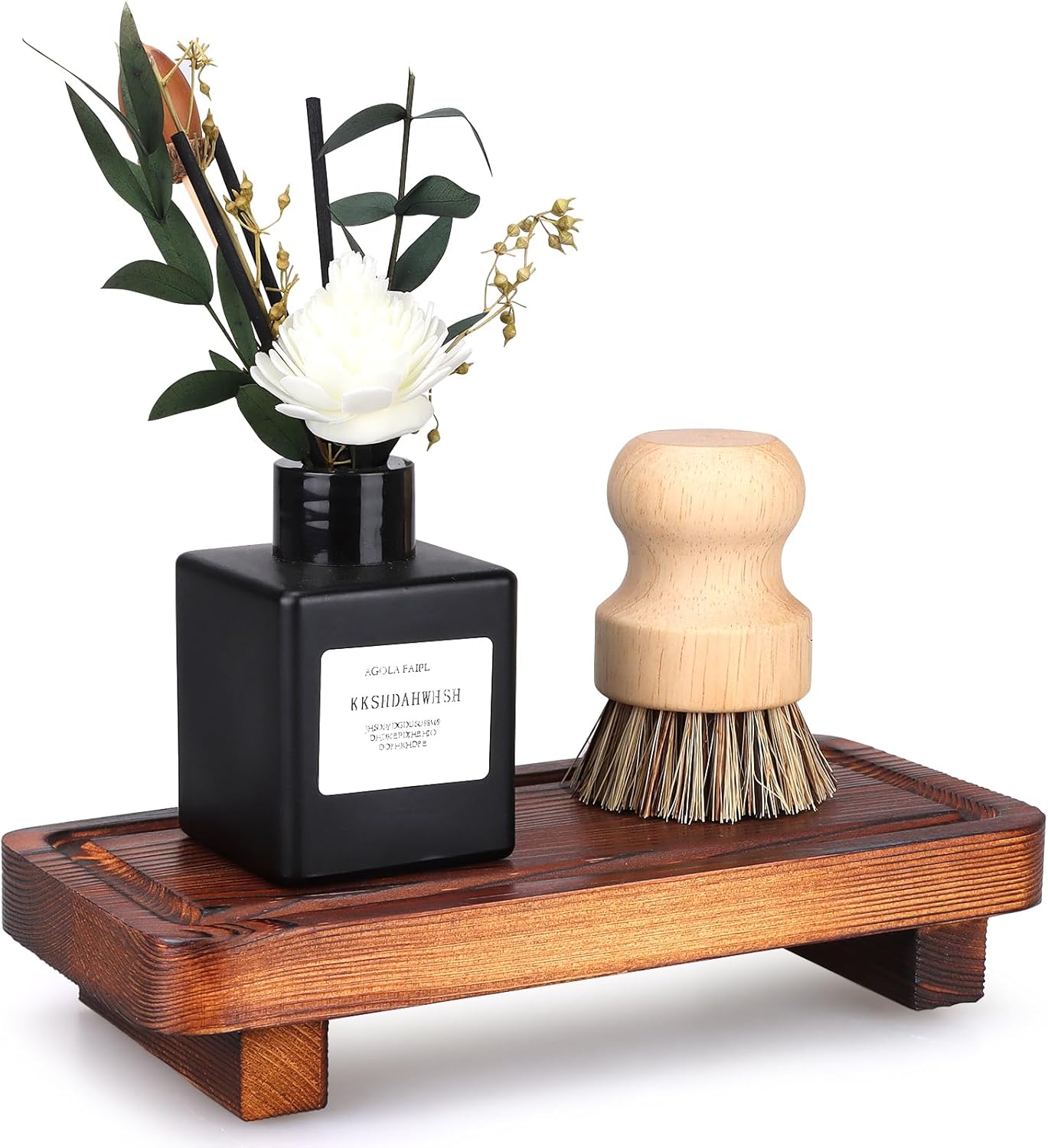 Small Kitchen Sink Soap Tray for Counter Dish Soap Dispenser Holder Wooden Pedestal Stand for Bathroom Counter Decor Farmhouse Wood Risers Display Stands Kitchen Accessories Countertop Vanity Tray