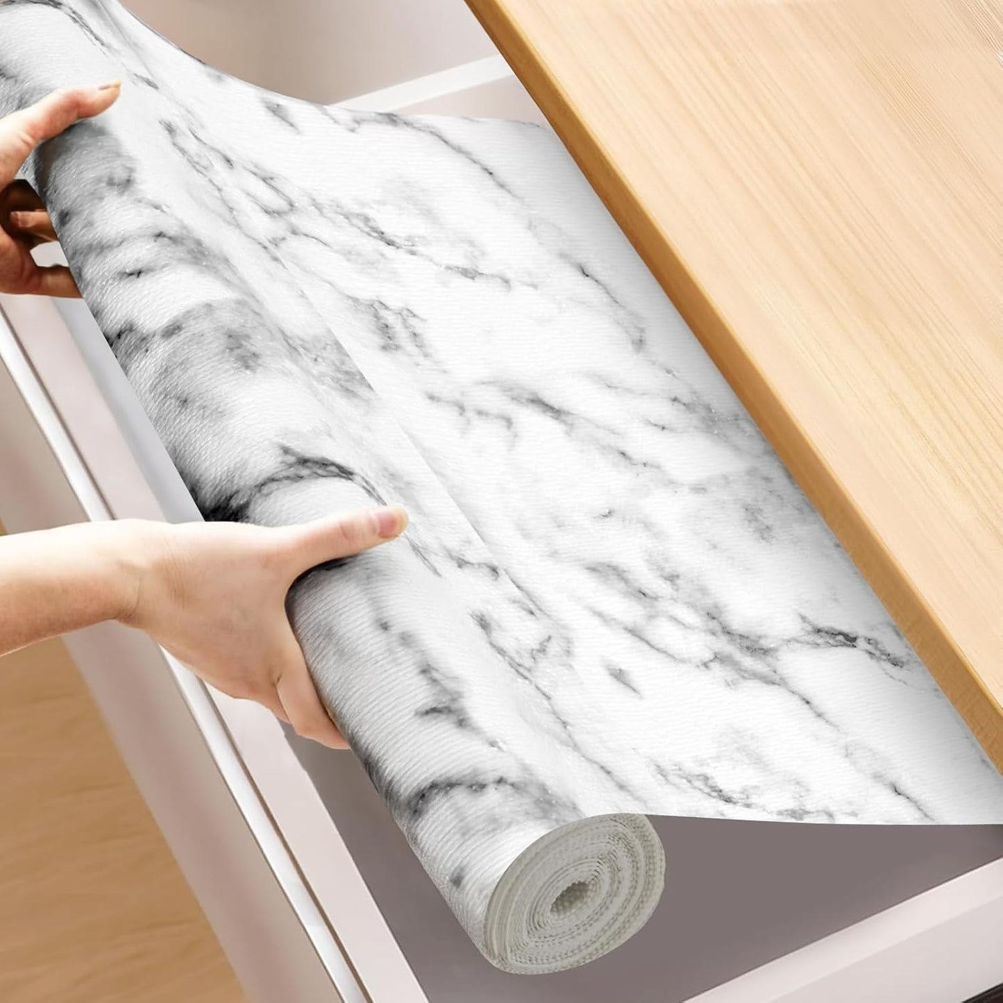 Moriah Shelf Liner for Kitchen Cabinet Non-Adhesive, Thickened Drawer Liner No Slip for Dresser Waterproof Cabinet Paper Liner for Bathroom Shelves Protects Surfaces(Marble,24'' x 30')