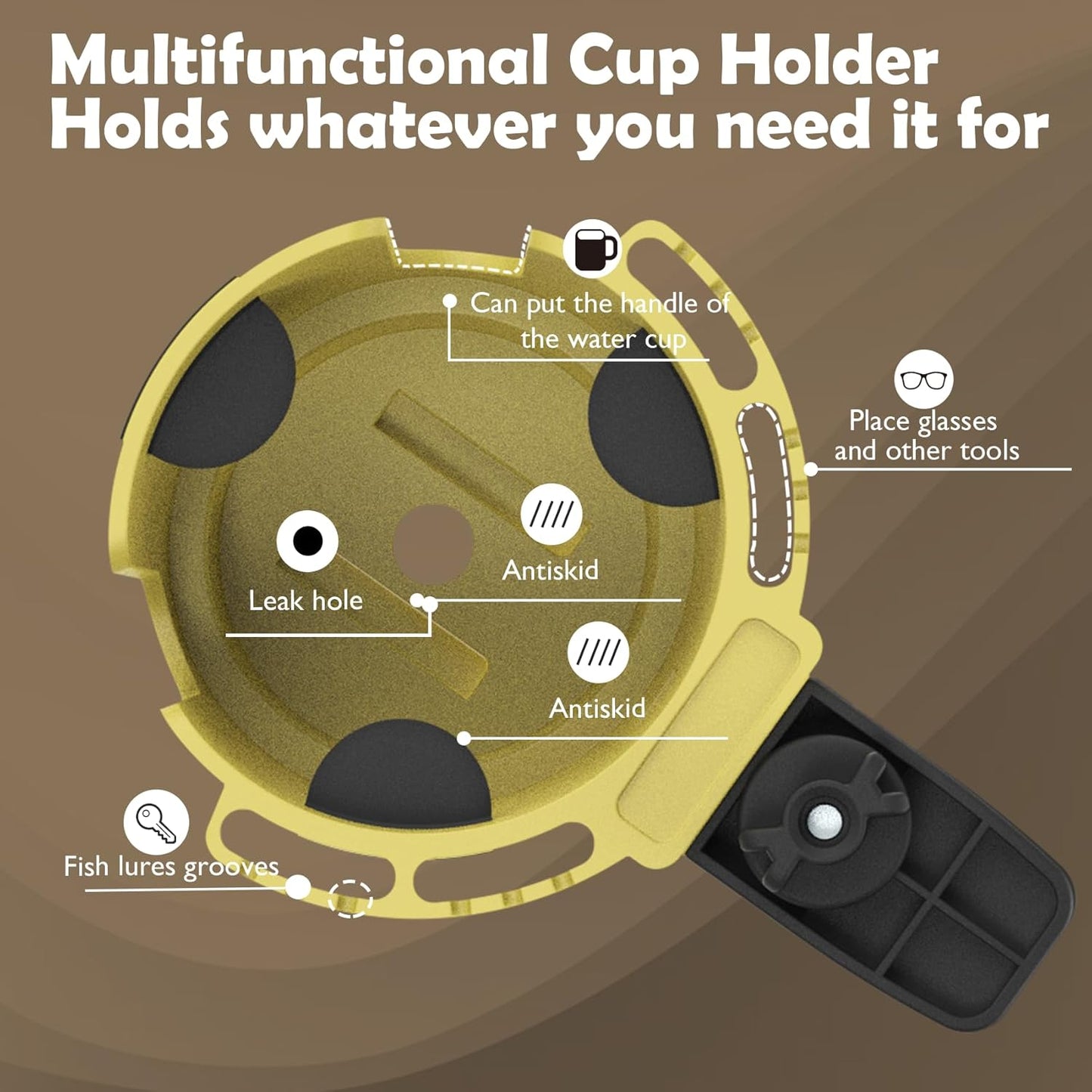 2-in-1 Upgraded Desk Cup Holder, Anti-Spill Table Cup Holder for Water Bottles, Wheelchairs, Workstations, Gaming Desk Accessories. (Yellow, Large)