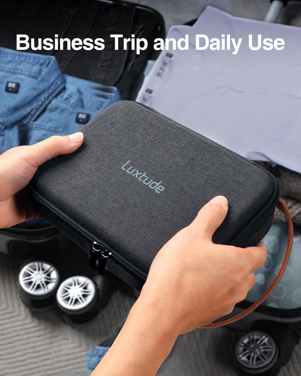 Luxtude Tech Organizer Travel Case, Portable Electronics Organizers, Hard Case for Electronics, Black Tech Bag, Charger Cases, Carrying Cases for iPad Mini (Up to 7.9’’), Mouse